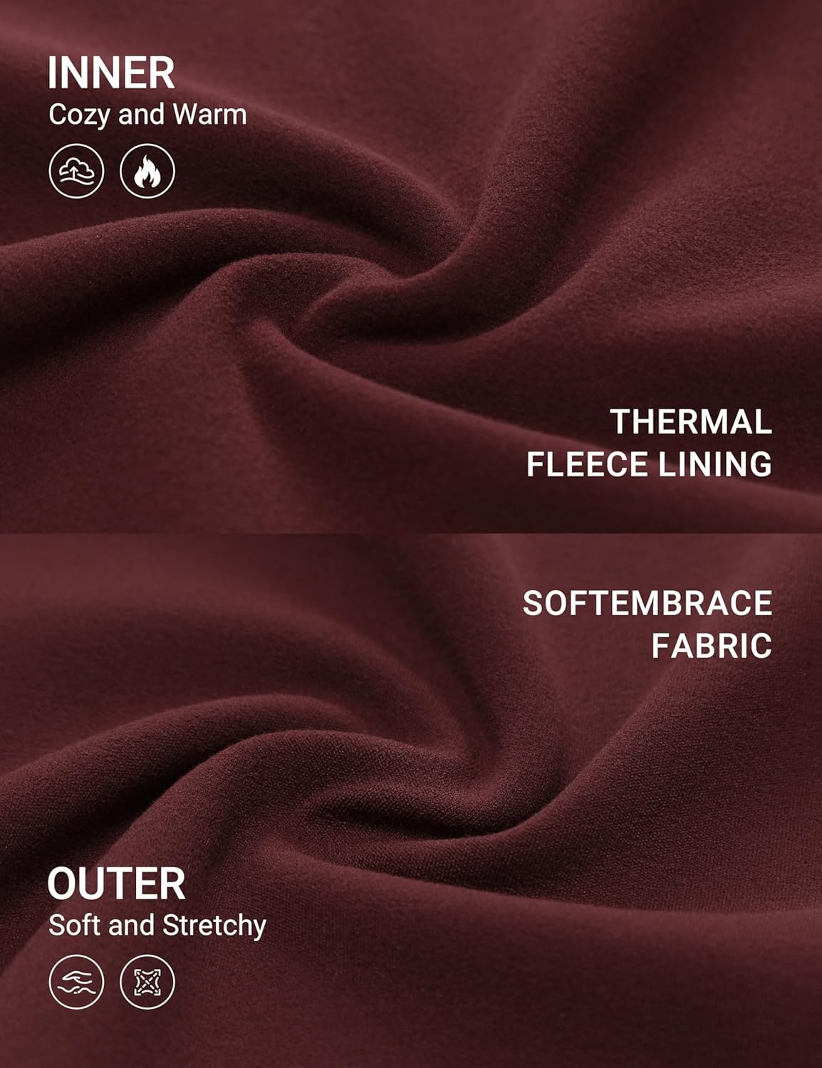 image:imageCRZ YOGA Softembrace Fleece Lined Thermal Underwear Set for Women Soft Casual Base Layer Long Johns Warm Pajamas Top BottomRed Merlot