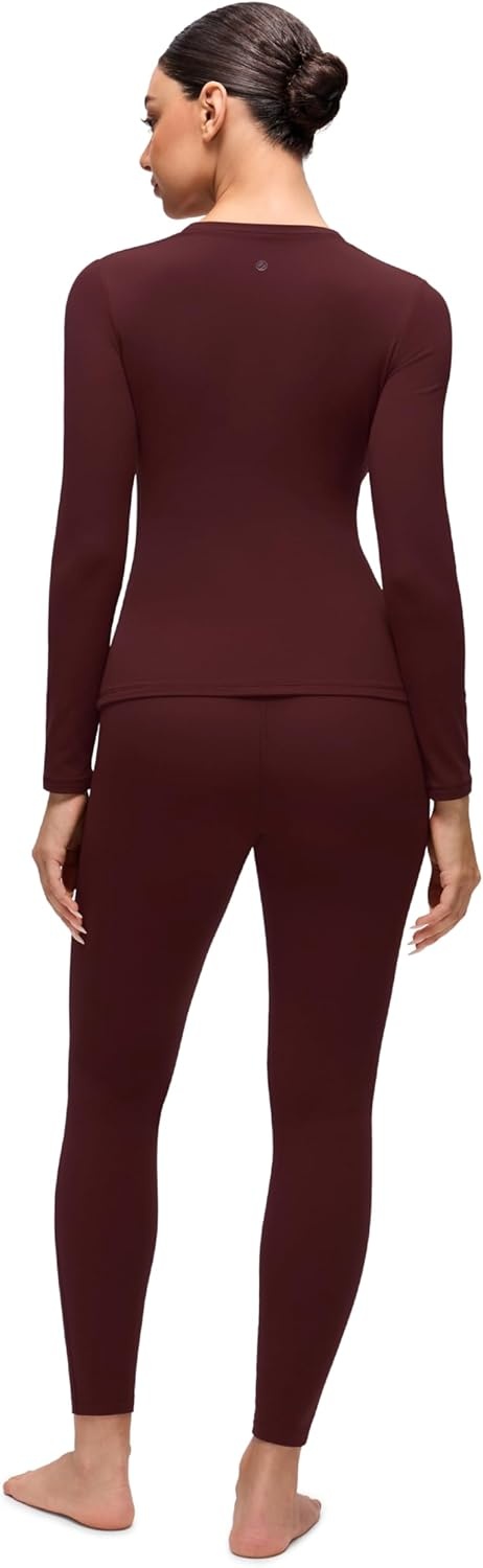 image:imageCRZ YOGA Softembrace Fleece Lined Thermal Underwear Set for Women Soft Casual Base Layer Long Johns Warm Pajamas Top BottomRed Merlot