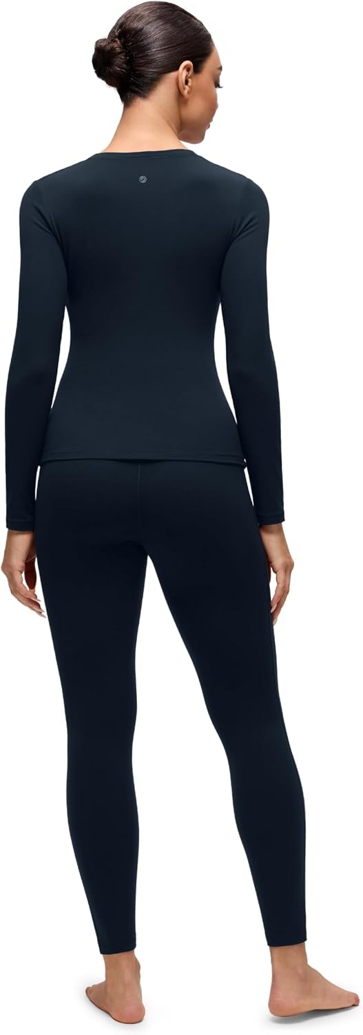 image:imageCRZ YOGA Softembrace Fleece Lined Thermal Underwear Set for Women Soft Casual Base Layer Long Johns Warm Pajamas Top BottomTrue Navy