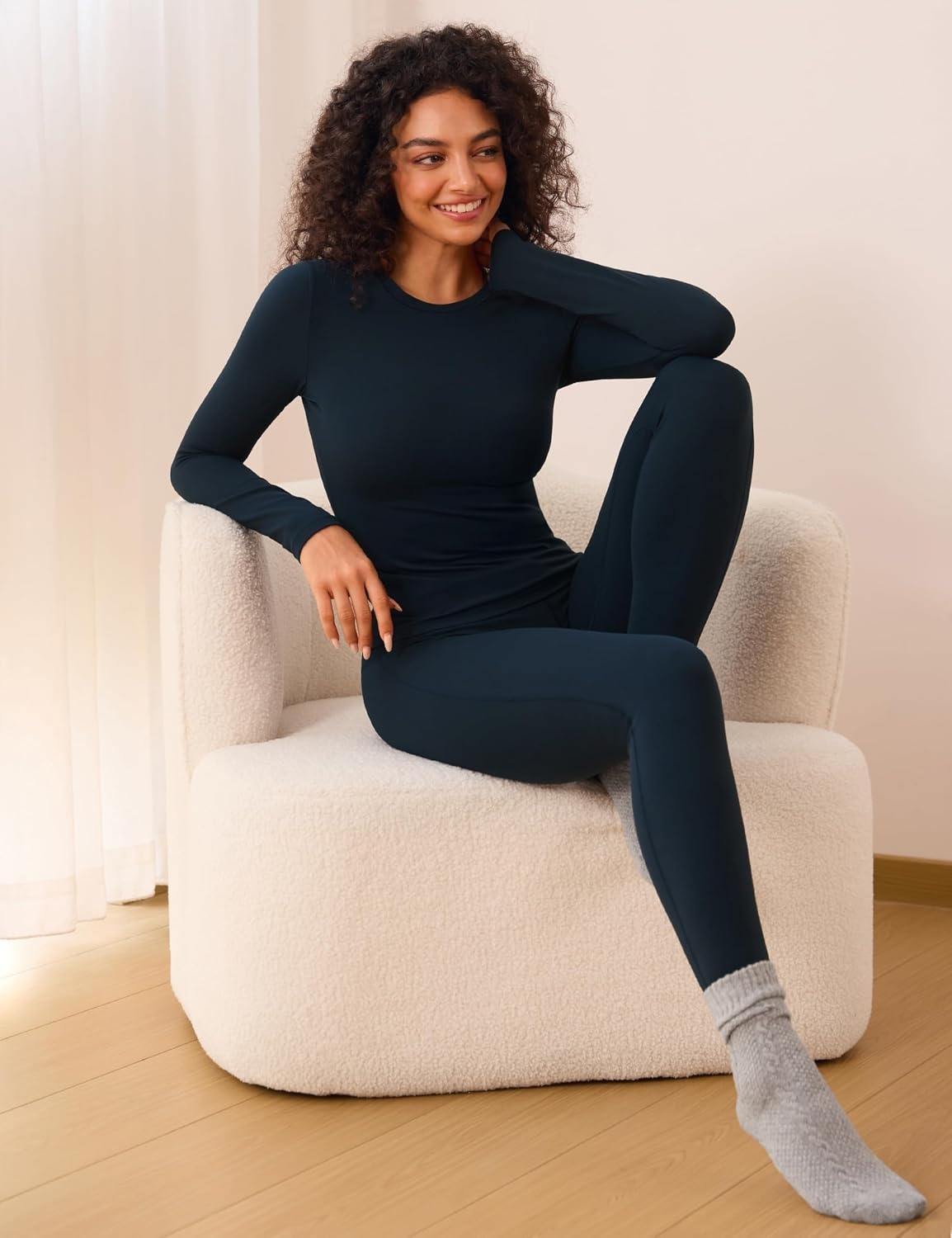 image:imageCRZ YOGA Softembrace Fleece Lined Thermal Underwear Set for Women Soft Casual Base Layer Long Johns Warm Pajamas Top BottomTrue Navy