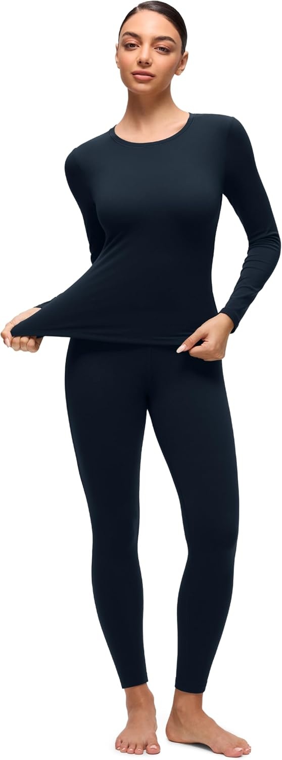 image:imageCRZ YOGA Softembrace Fleece Lined Thermal Underwear Set for Women Soft Casual Base Layer Long Johns Warm Pajamas Top BottomTrue Navy