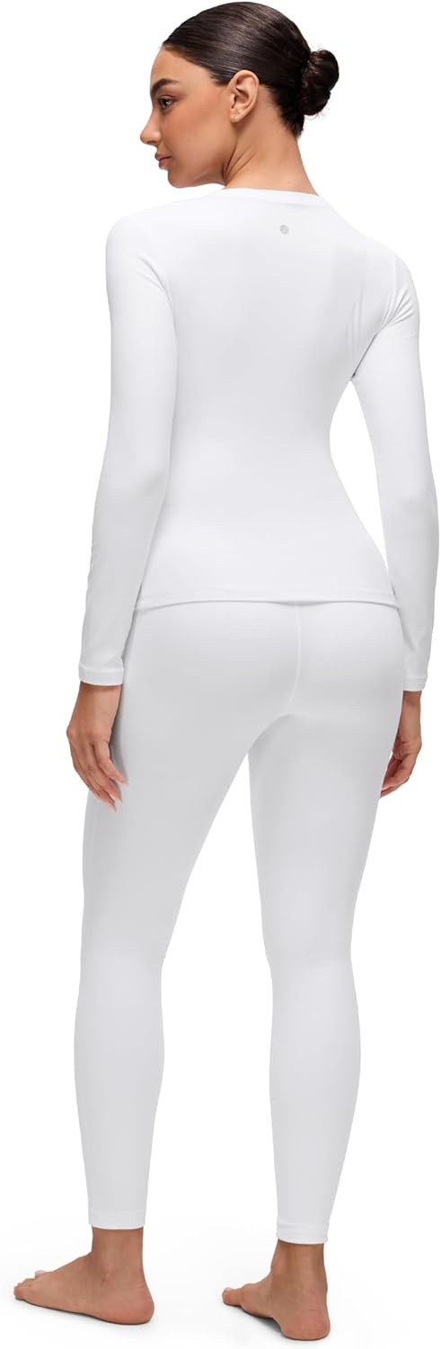 image:imageCRZ YOGA Softembrace Fleece Lined Thermal Underwear Set for Women Soft Casual Base Layer Long Johns Warm Pajamas Top BottomWhite