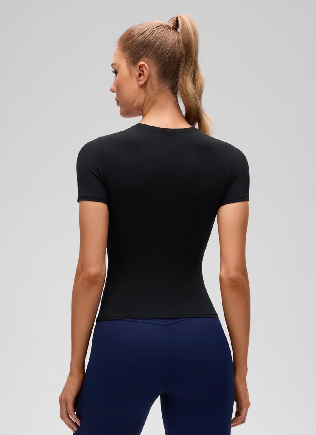 image:imageCRZ YOGA Softembrace High Neck Tops for Women Soft Workout Casual Going Out Shirts Crewneck Tight Short Sleeve TShirtBlack