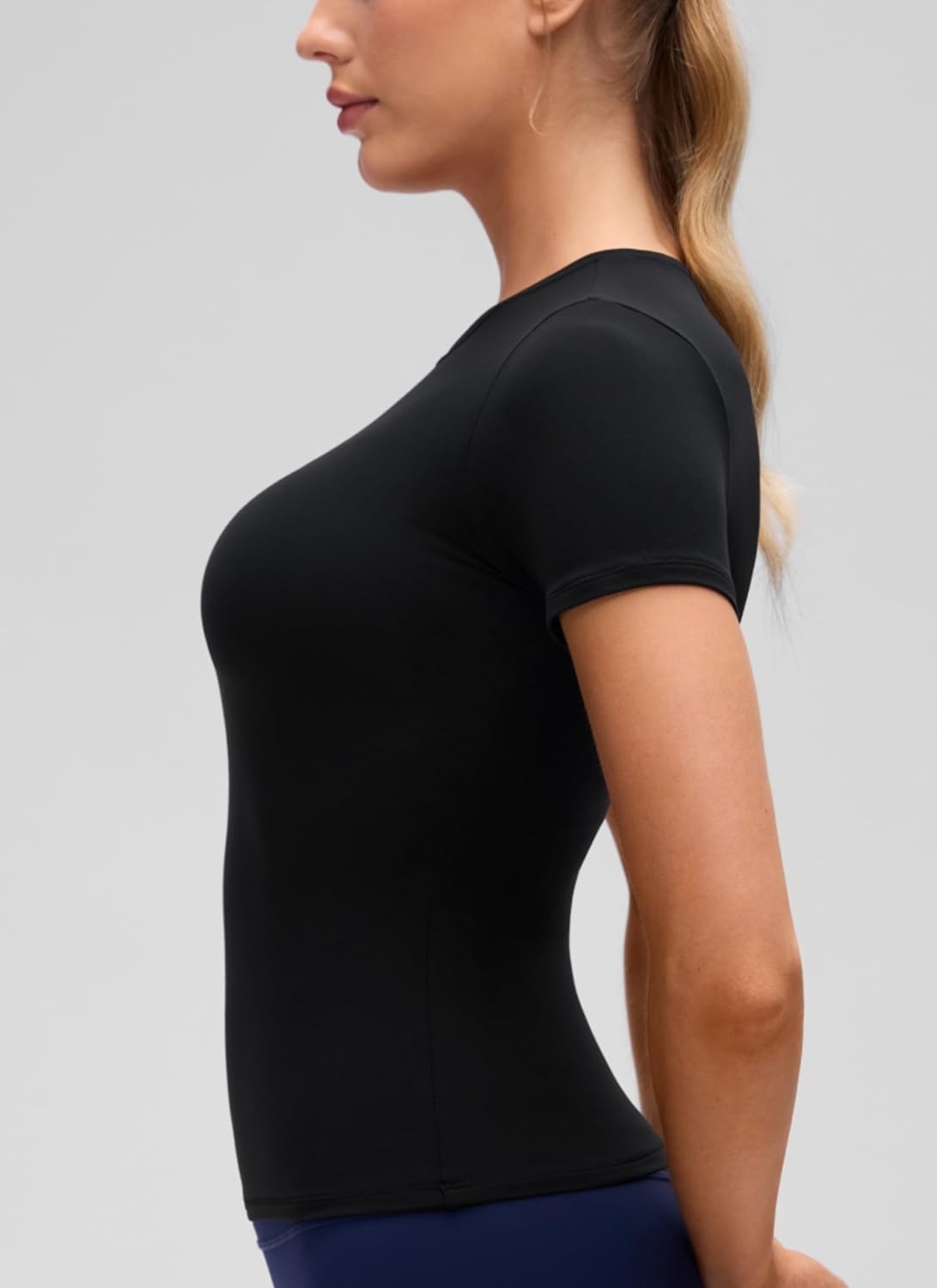 image:imageCRZ YOGA Softembrace High Neck Tops for Women Soft Workout Casual Going Out Shirts Crewneck Tight Short Sleeve TShirtBlack