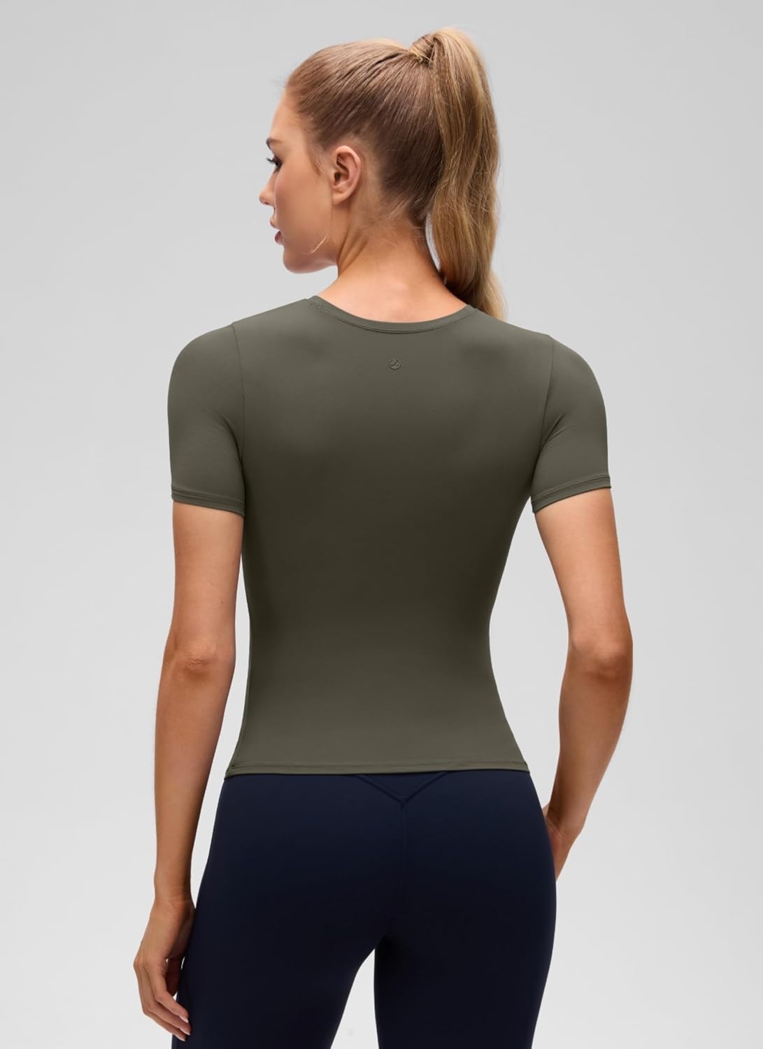 image:imageCRZ YOGA Softembrace High Neck Tops for Women Soft Workout Casual Going Out Shirts Crewneck Tight Short Sleeve TShirtLight Army Green