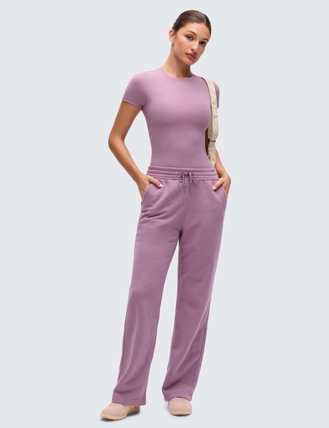 image:imageCRZ YOGA Softembrace High Neck Tops for Women Soft Workout Casual Going Out Shirts Crewneck Tight Short Sleeve TShirtLight Lavender