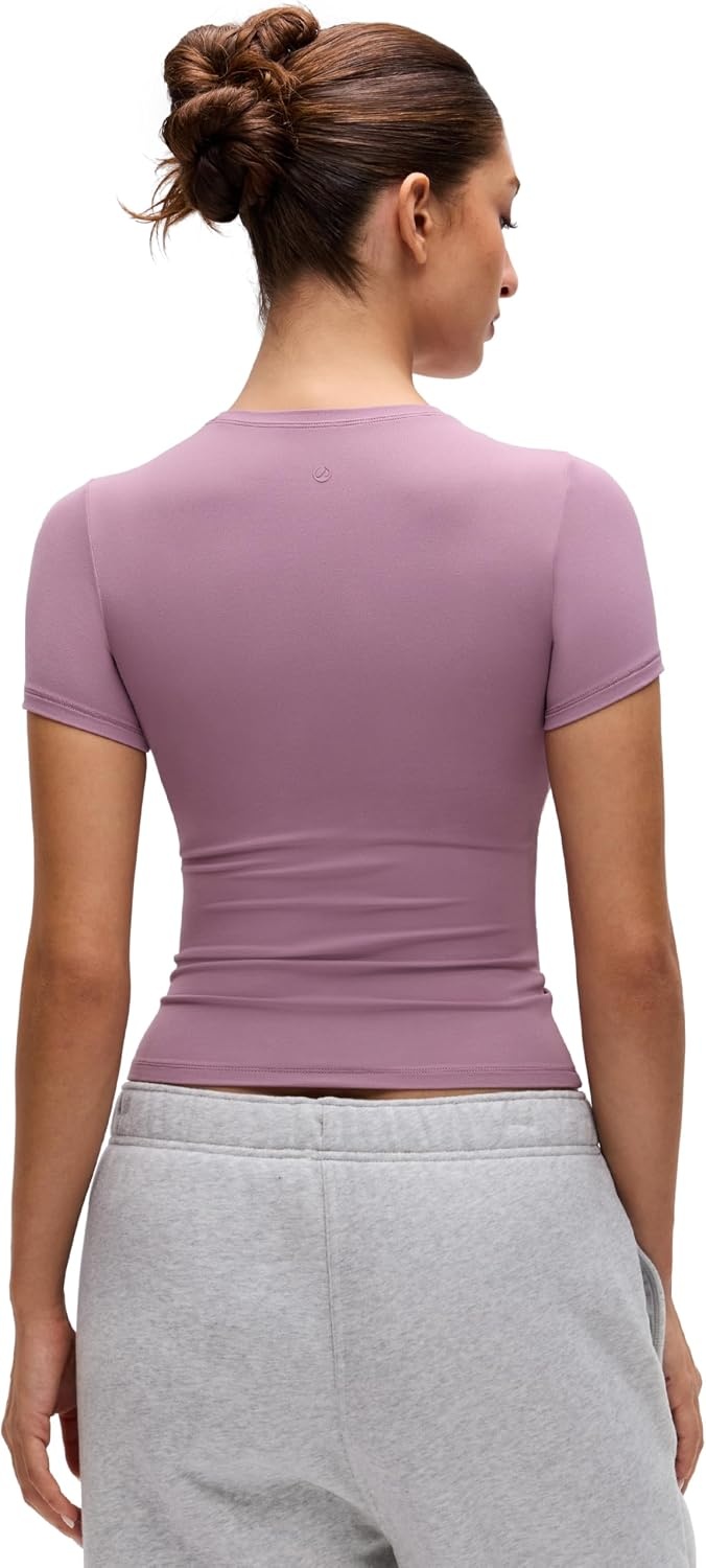 image:imageCRZ YOGA Softembrace High Neck Tops for Women Soft Workout Casual Going Out Shirts Crewneck Tight Short Sleeve TShirtLight Lavender