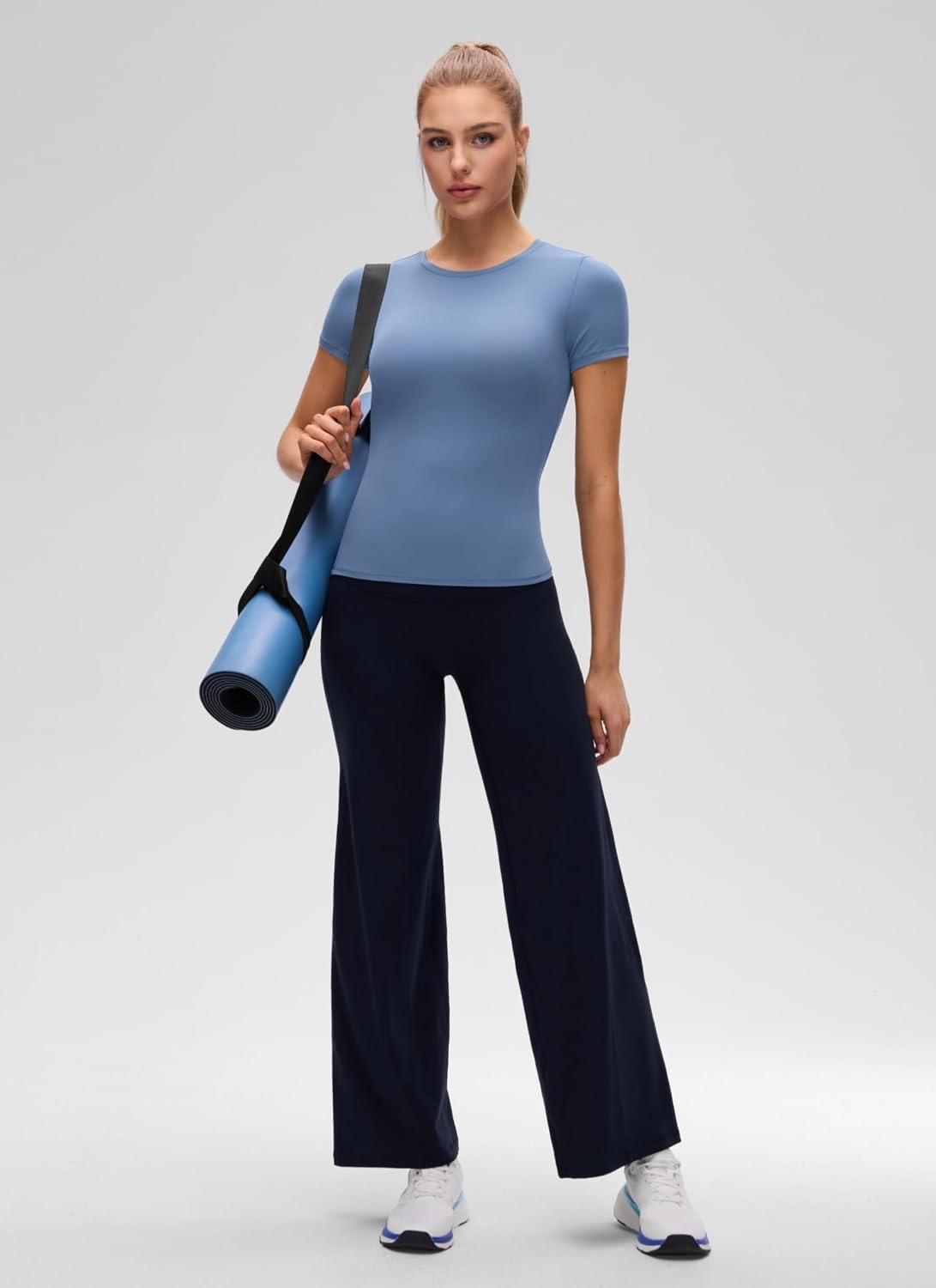 image:imageCRZ YOGA Softembrace High Neck Tops for Women Soft Workout Casual Going Out Shirts Crewneck Tight Short Sleeve TShirtOasis Blue