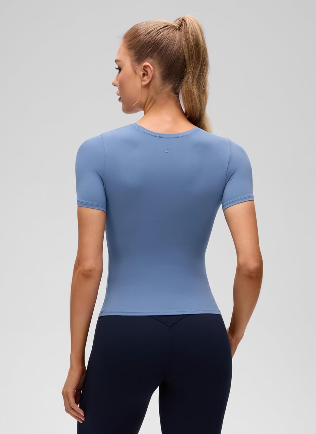 image:imageCRZ YOGA Softembrace High Neck Tops for Women Soft Workout Casual Going Out Shirts Crewneck Tight Short Sleeve TShirtOasis Blue