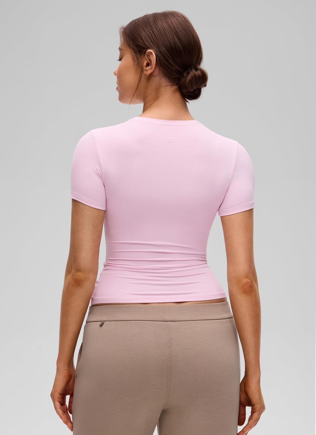 image:imageCRZ YOGA Softembrace High Neck Tops for Women Soft Workout Casual Going Out Shirts Crewneck Tight Short Sleeve TShirtPink Peony