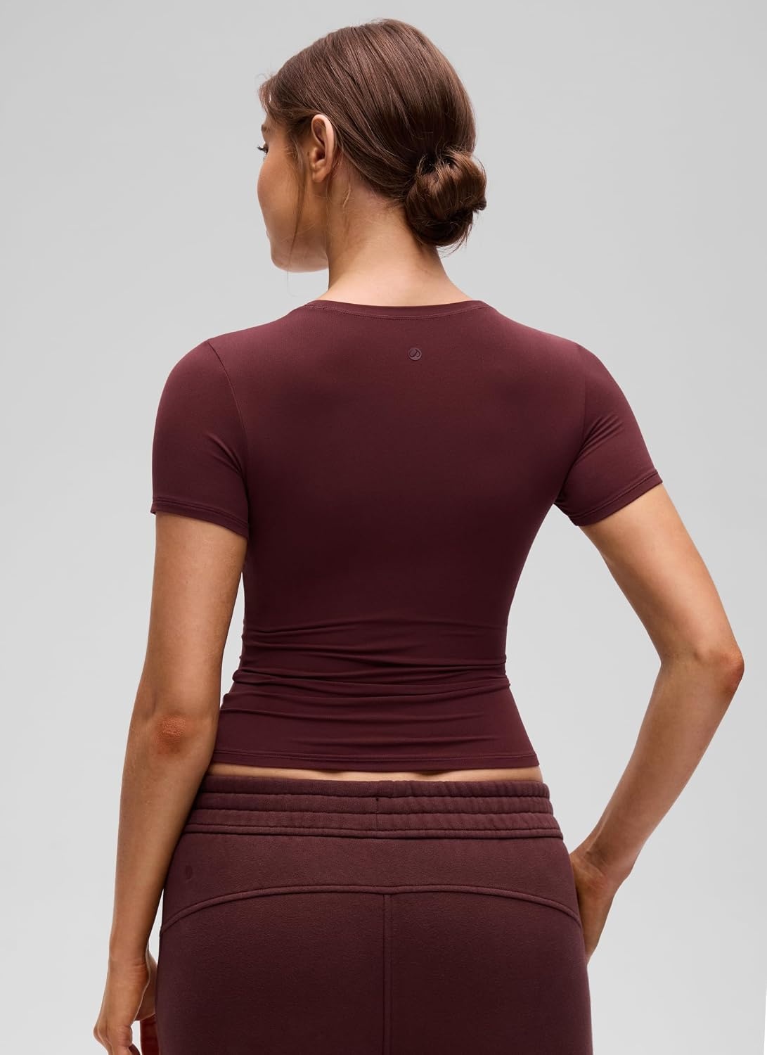 image:imageCRZ YOGA Softembrace High Neck Tops for Women Soft Workout Casual Going Out Shirts Crewneck Tight Short Sleeve TShirtRed Merlot