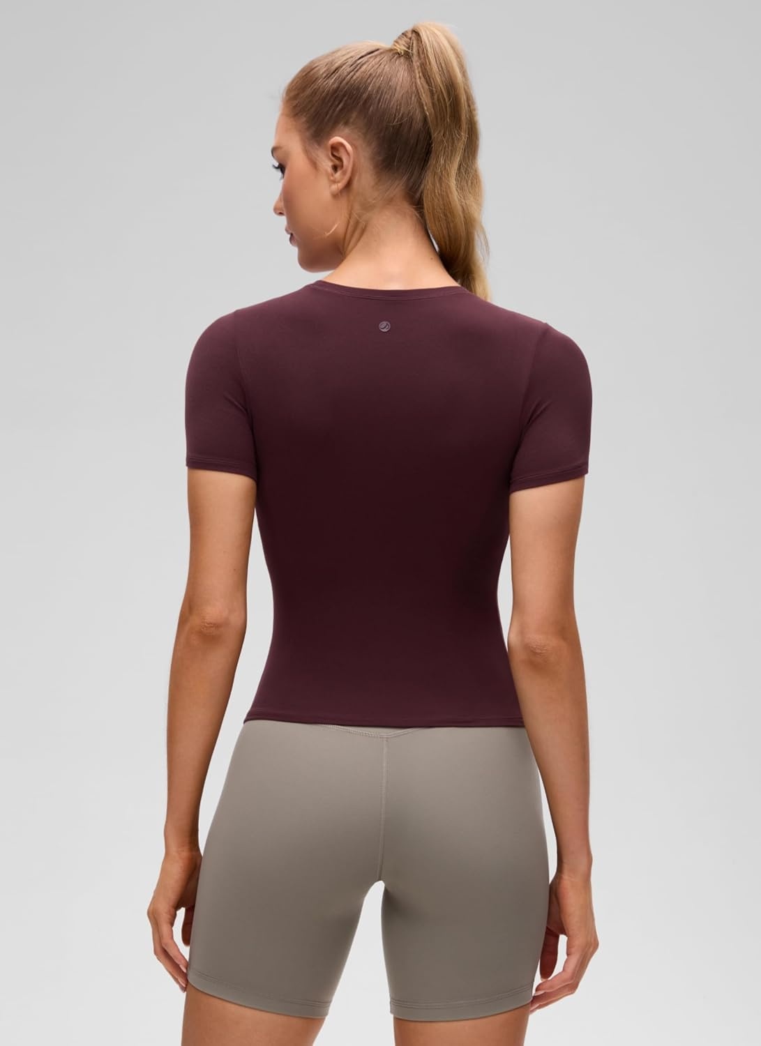 image:imageCRZ YOGA Softembrace High Neck Tops for Women Soft Workout Casual Going Out Shirts Crewneck Tight Short Sleeve TShirtRipe Plum