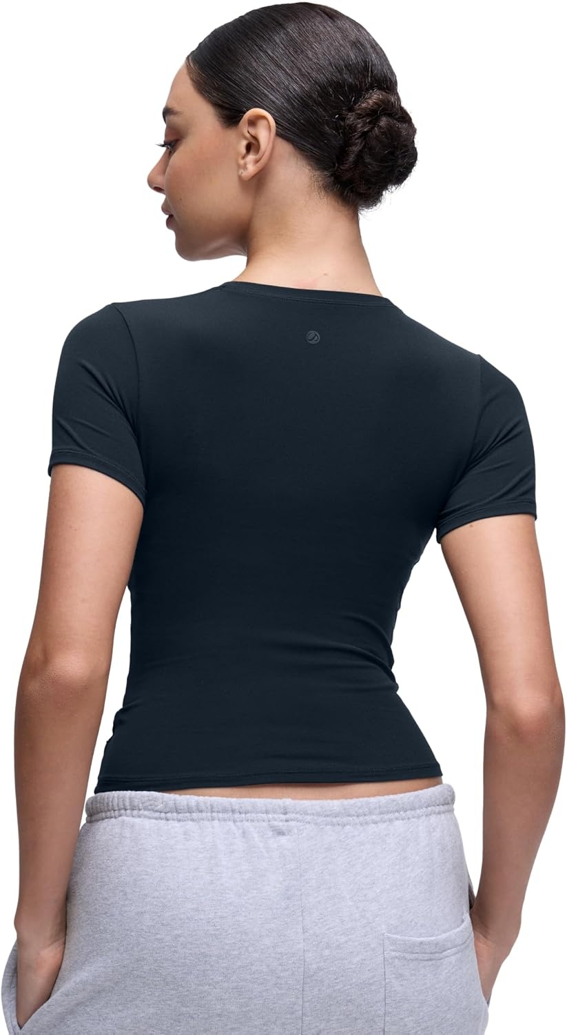 image:imageCRZ YOGA Softembrace High Neck Tops for Women Soft Workout Casual Going Out Shirts Crewneck Tight Short Sleeve TShirtTrue Navy