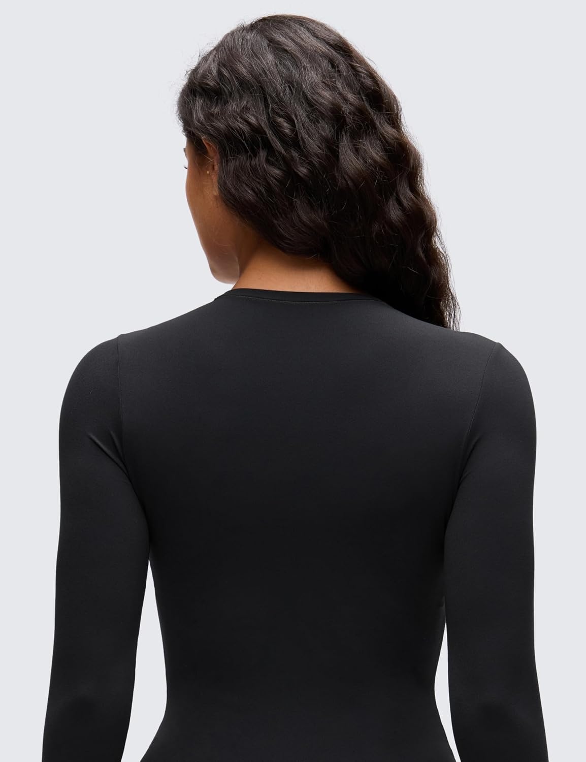 image:imageCRZ YOGA Softembrace Long Sleeve Bodysuits for Women Crewneck Basic Casual Travel Thong Body Suits Fitted TopsBlack
