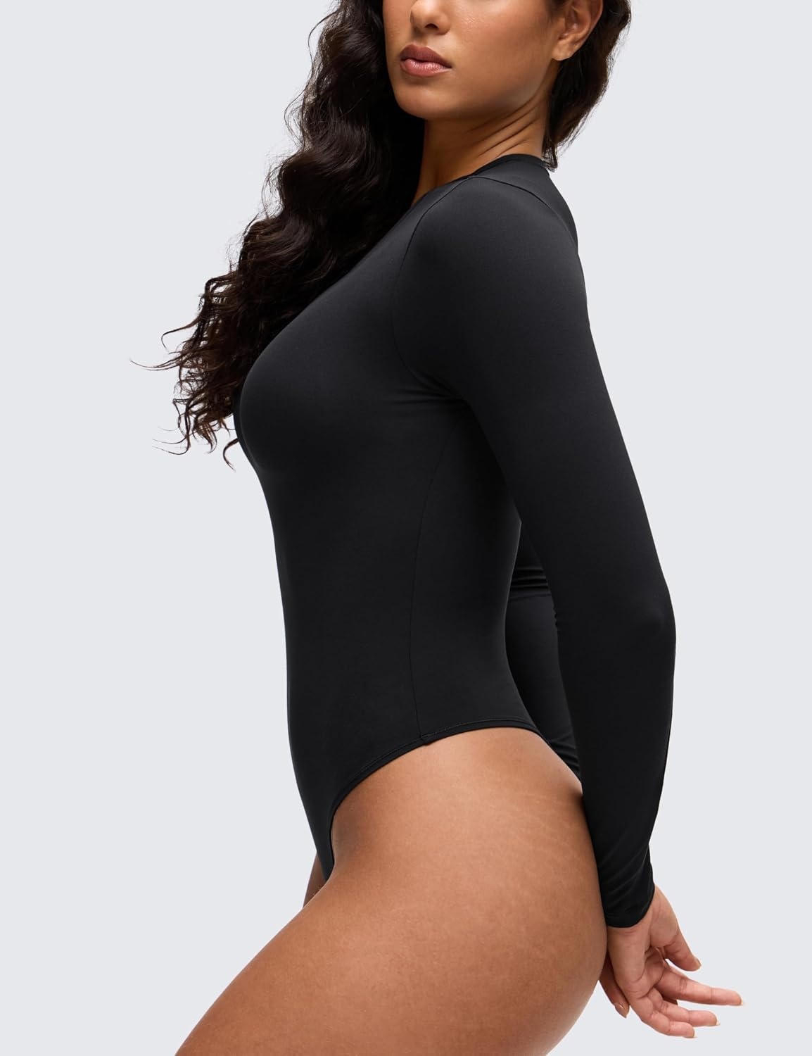 image:imageCRZ YOGA Softembrace Long Sleeve Bodysuits for Women Crewneck Basic Casual Travel Thong Body Suits Fitted TopsBlack