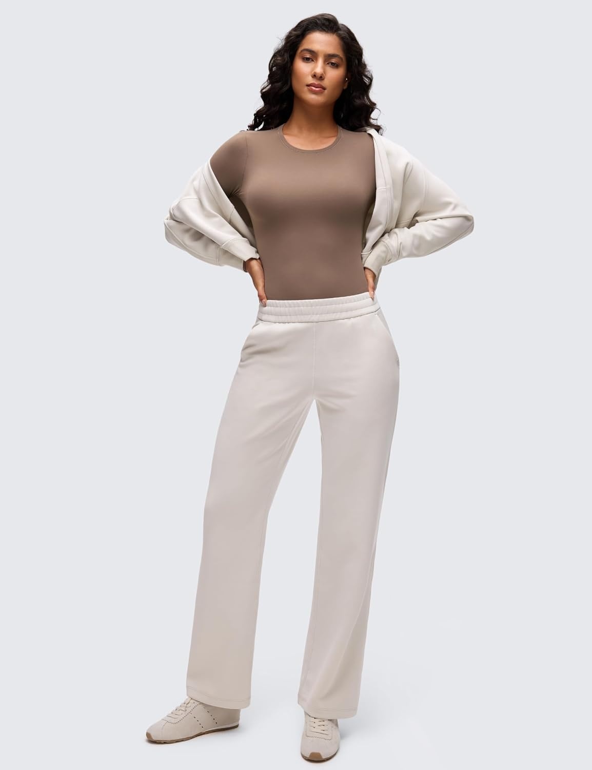 image:imageCRZ YOGA Softembrace Long Sleeve Bodysuits for Women Crewneck Basic Casual Travel Thong Body Suits Fitted TopsBrown Purple