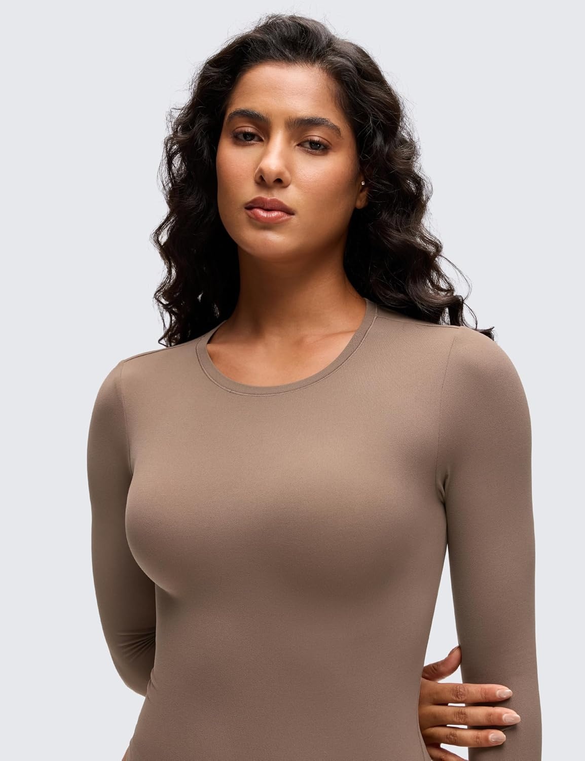 image:imageCRZ YOGA Softembrace Long Sleeve Bodysuits for Women Crewneck Basic Casual Travel Thong Body Suits Fitted TopsBrown Purple