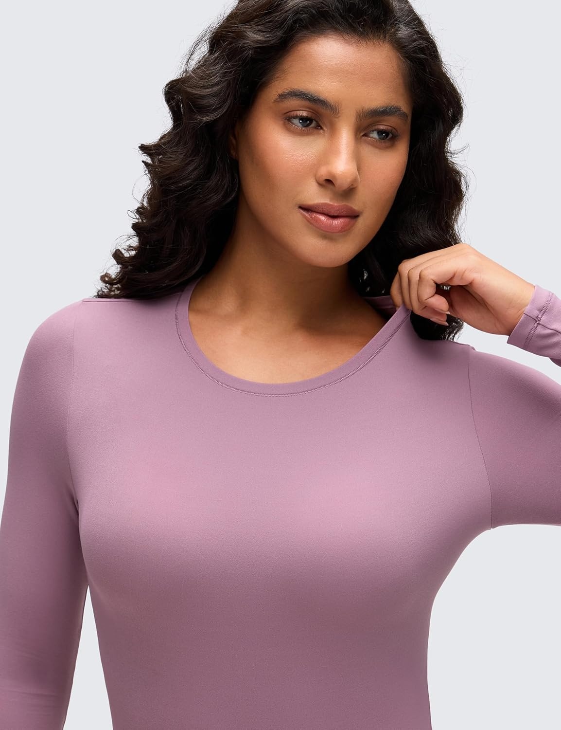 image:imageCRZ YOGA Softembrace Long Sleeve Bodysuits for Women Crewneck Basic Casual Travel Thong Body Suits Fitted TopsLight Lavender