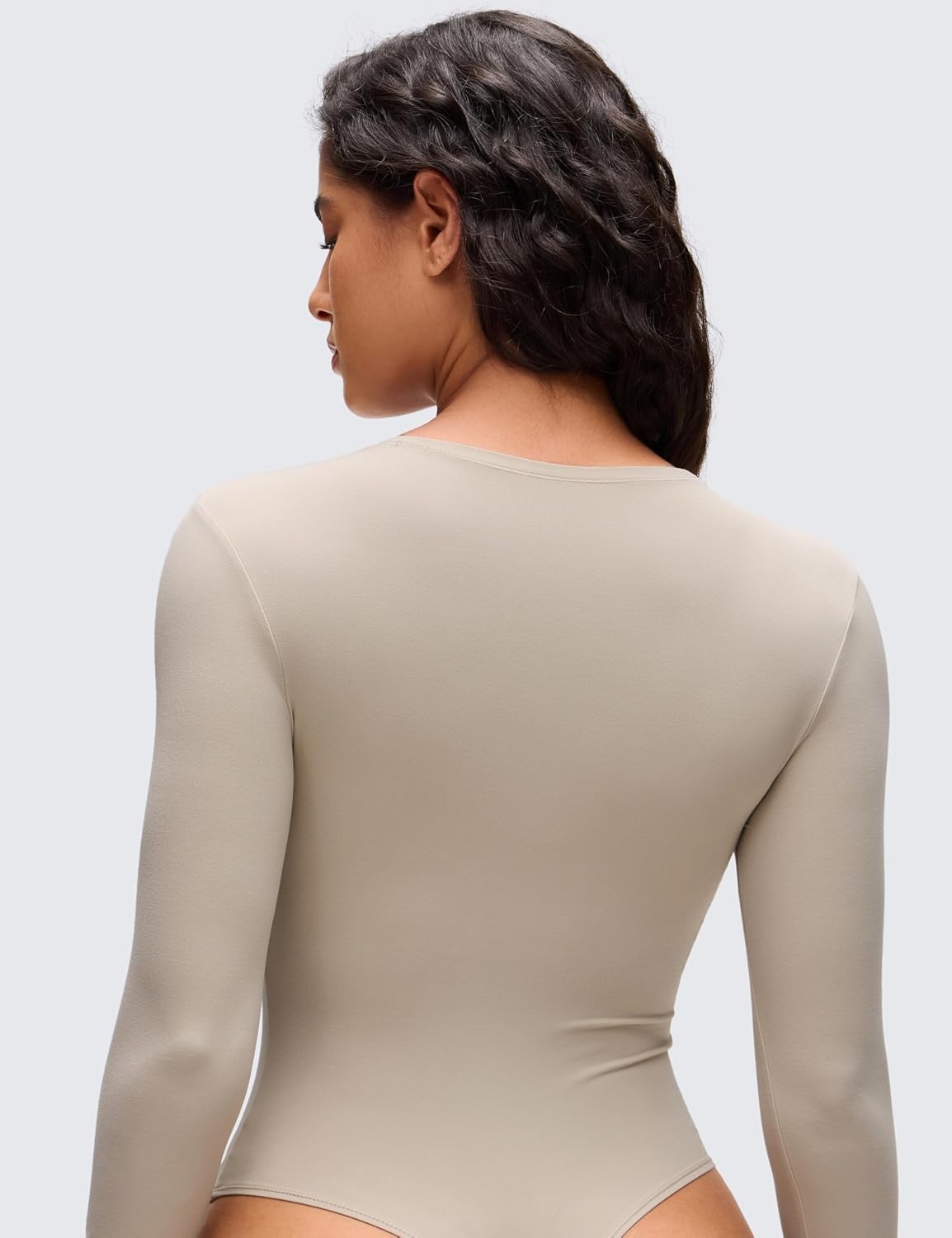 image:imageCRZ YOGA Softembrace Long Sleeve Bodysuits for Women Crewneck Basic Casual Travel Thong Body Suits Fitted TopsMojave Tan