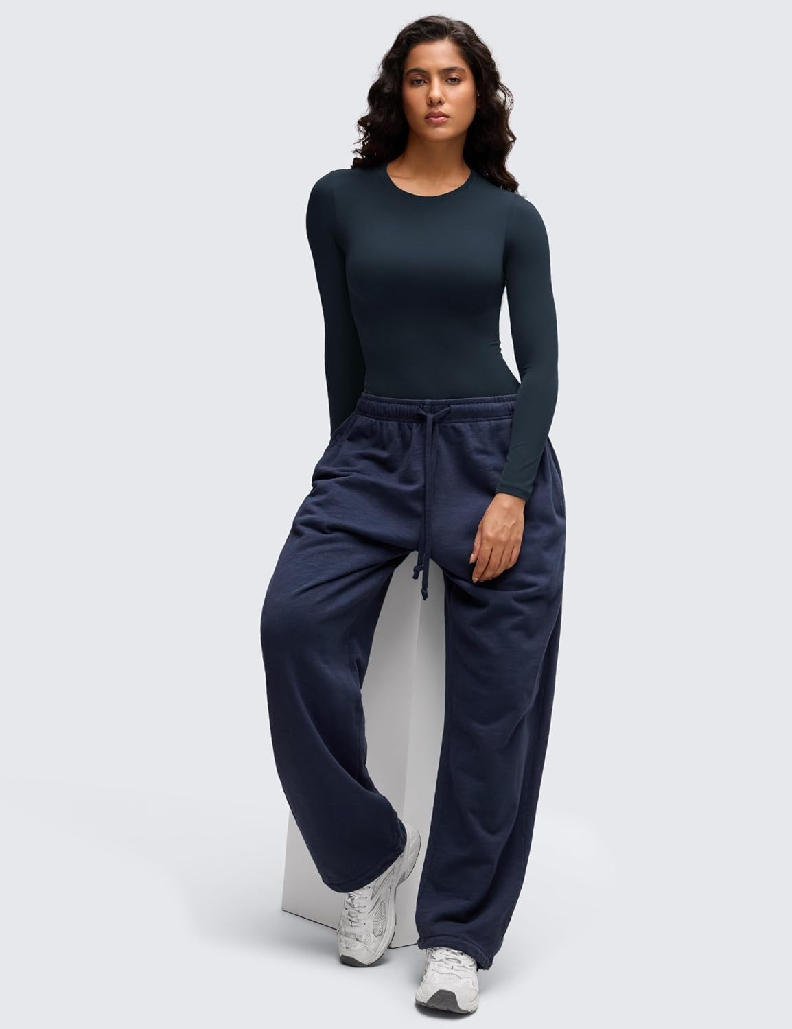 image:imageCRZ YOGA Softembrace Long Sleeve Bodysuits for Women Crewneck Basic Casual Travel Thong Body Suits Fitted TopsTrue Navy