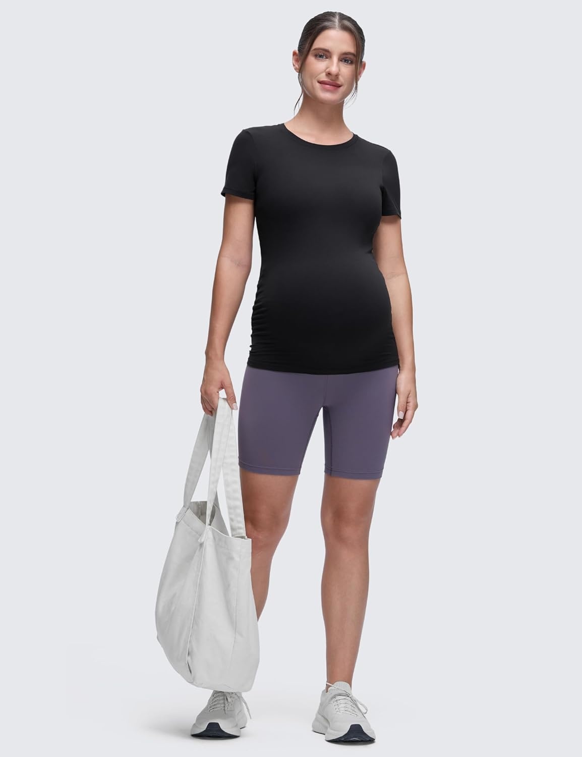 image:imageCRZ YOGA Softembrace Maternity Crewneck Short Sleeve Shirts Soft Casual Pregnancy Tops Going Out Basic TShirts for WomenBlack