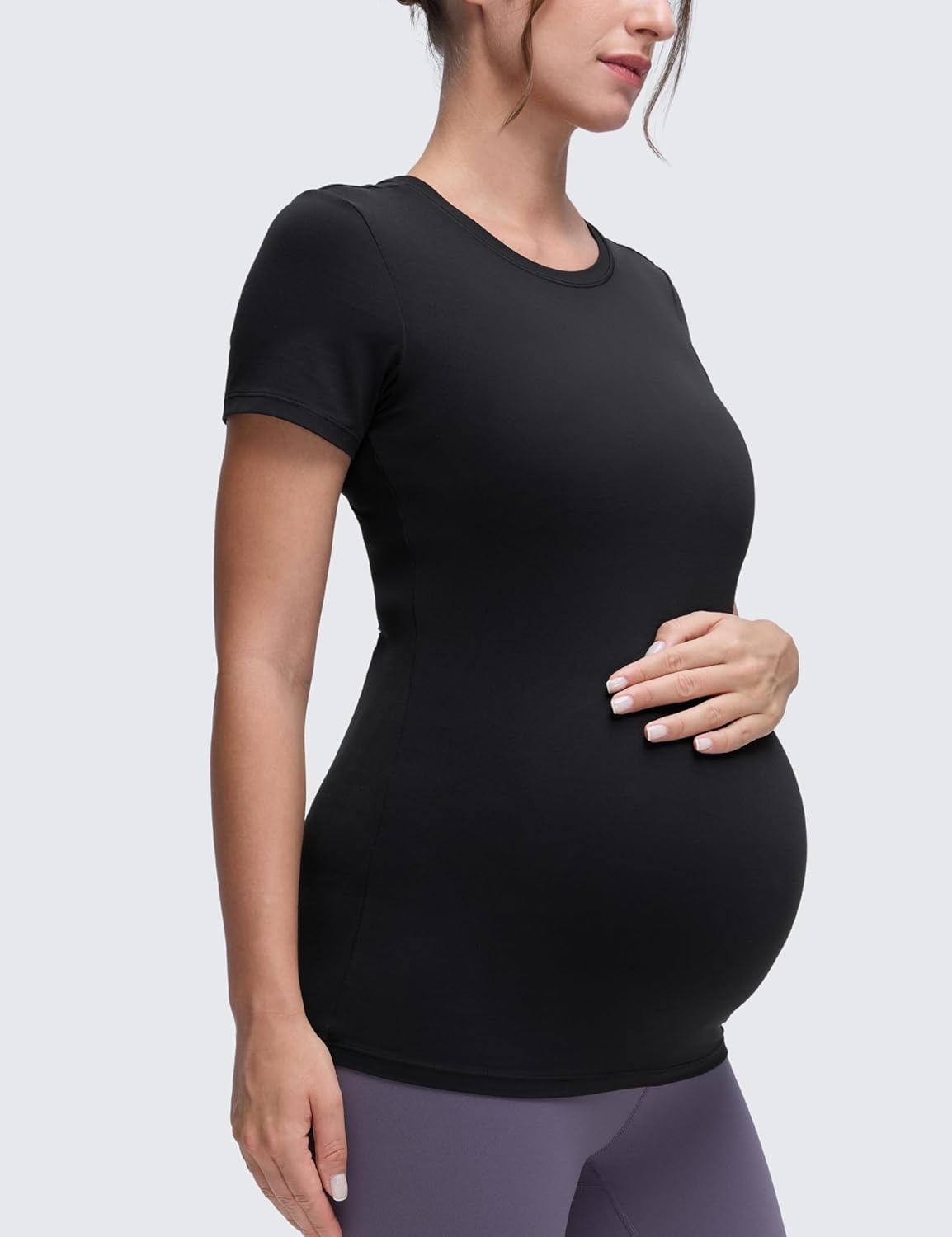 image:imageCRZ YOGA Softembrace Maternity Crewneck Short Sleeve Shirts Soft Casual Pregnancy Tops Going Out Basic TShirts for WomenBlack