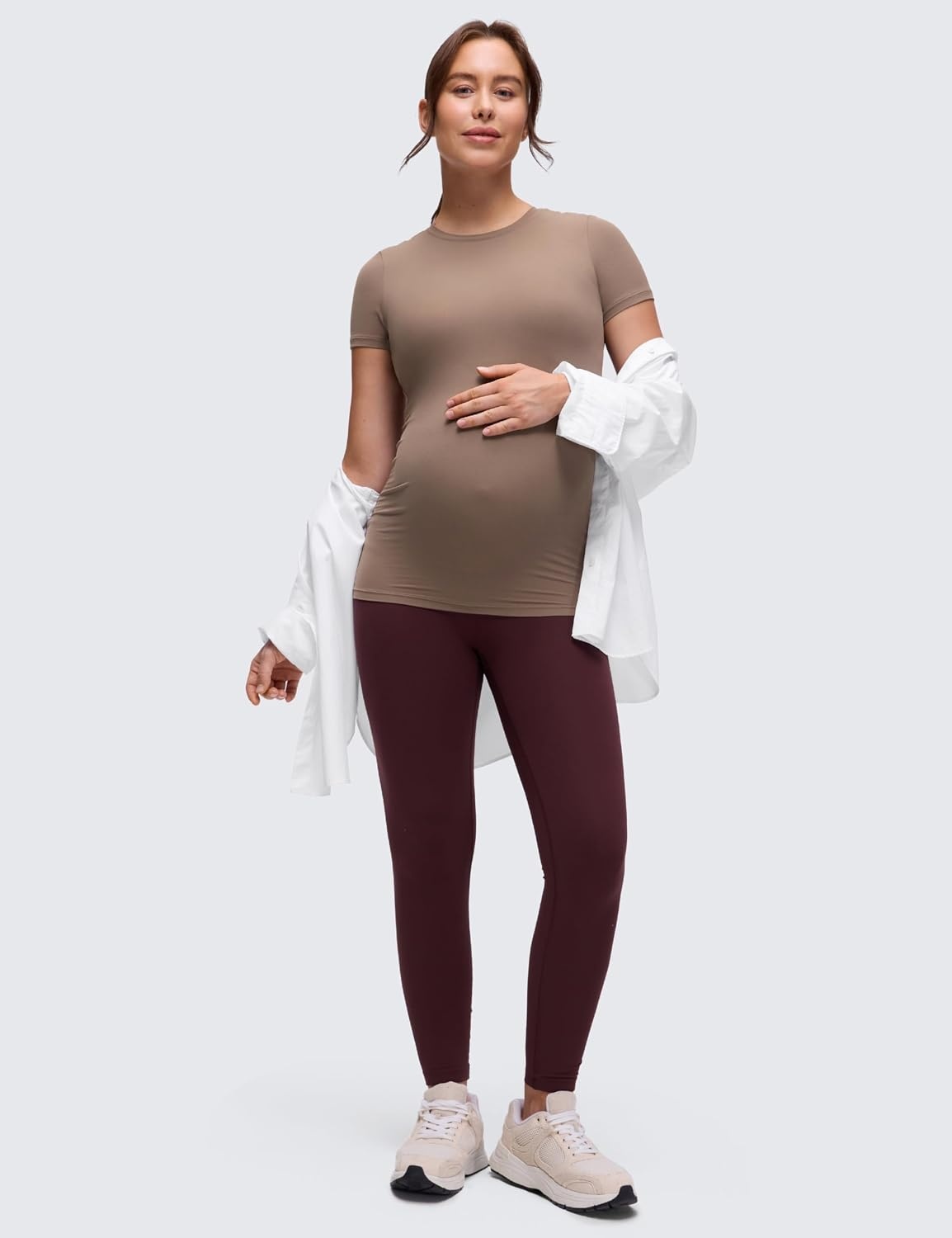 image:imageCRZ YOGA Softembrace Maternity Crewneck Short Sleeve Shirts Soft Casual Pregnancy Tops Going Out Basic TShirts for WomenBrown Purple
