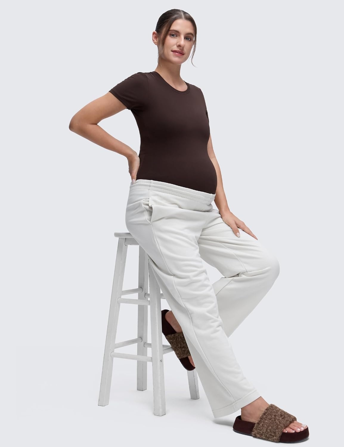 image:imageCRZ YOGA Softembrace Maternity Crewneck Short Sleeve Shirts Soft Casual Pregnancy Tops Going Out Basic TShirts for WomenHot Fudge Brown