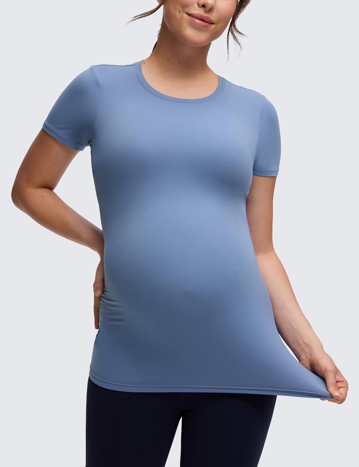 image:imageCRZ YOGA Softembrace Maternity Crewneck Short Sleeve Shirts Soft Casual Pregnancy Tops Going Out Basic TShirts for WomenOasis Blue