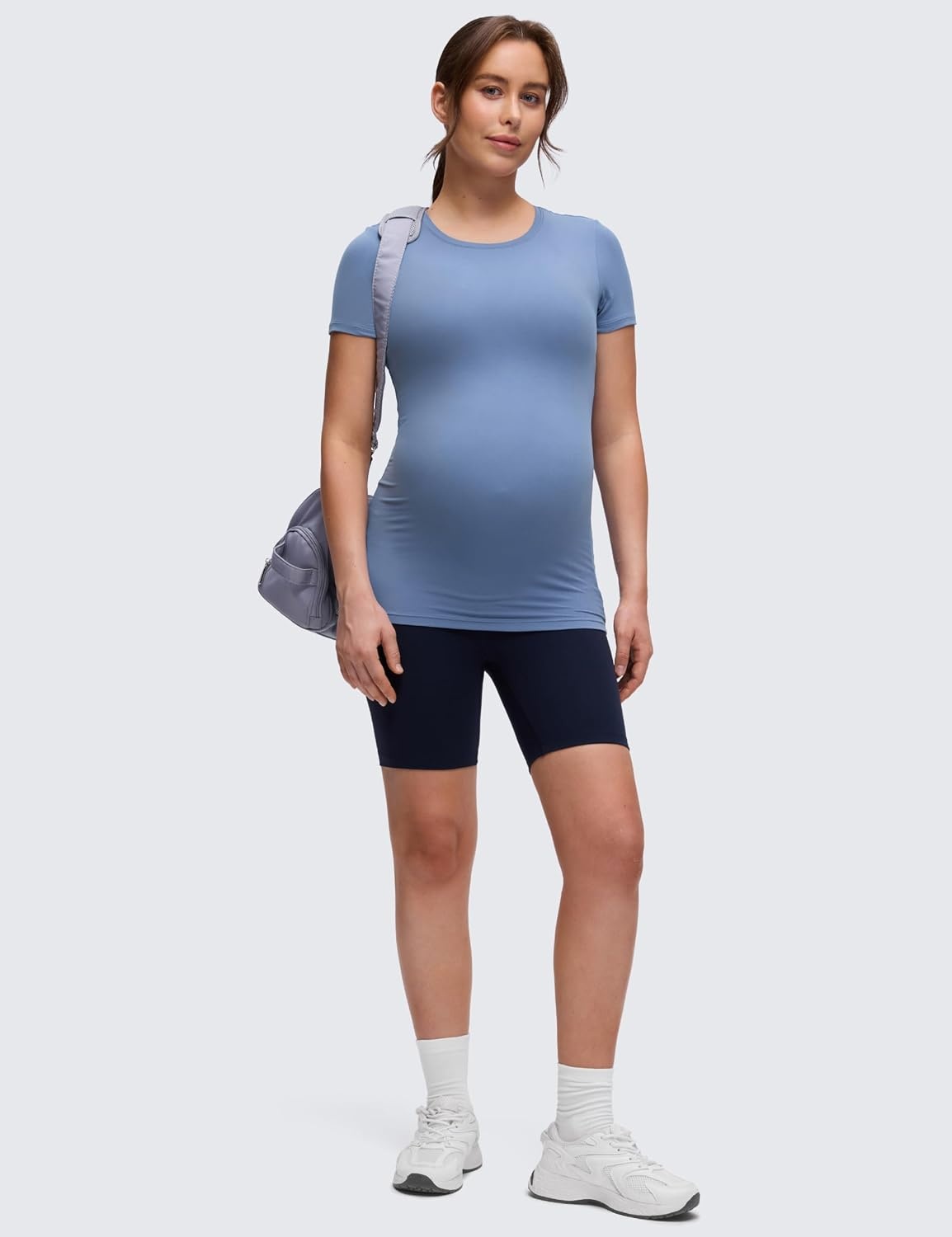image:imageCRZ YOGA Softembrace Maternity Crewneck Short Sleeve Shirts Soft Casual Pregnancy Tops Going Out Basic TShirts for WomenOasis Blue