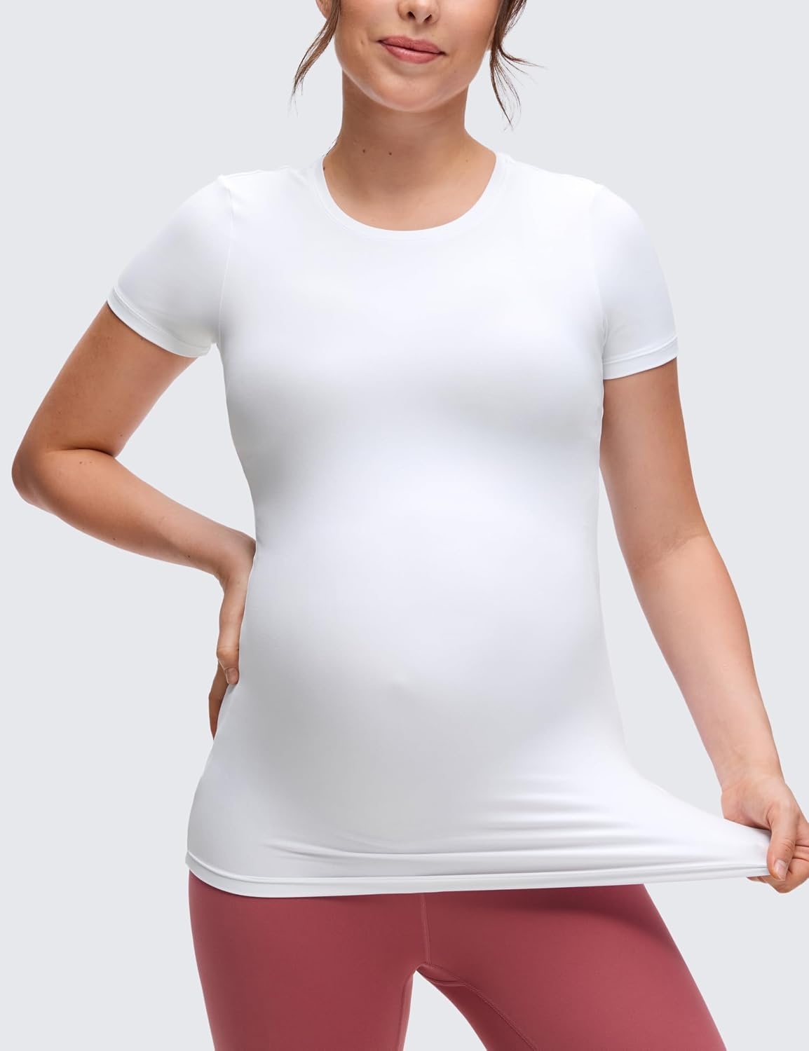 image:imageCRZ YOGA Softembrace Maternity Crewneck Short Sleeve Shirts Soft Casual Pregnancy Tops Going Out Basic TShirts for WomenWhite