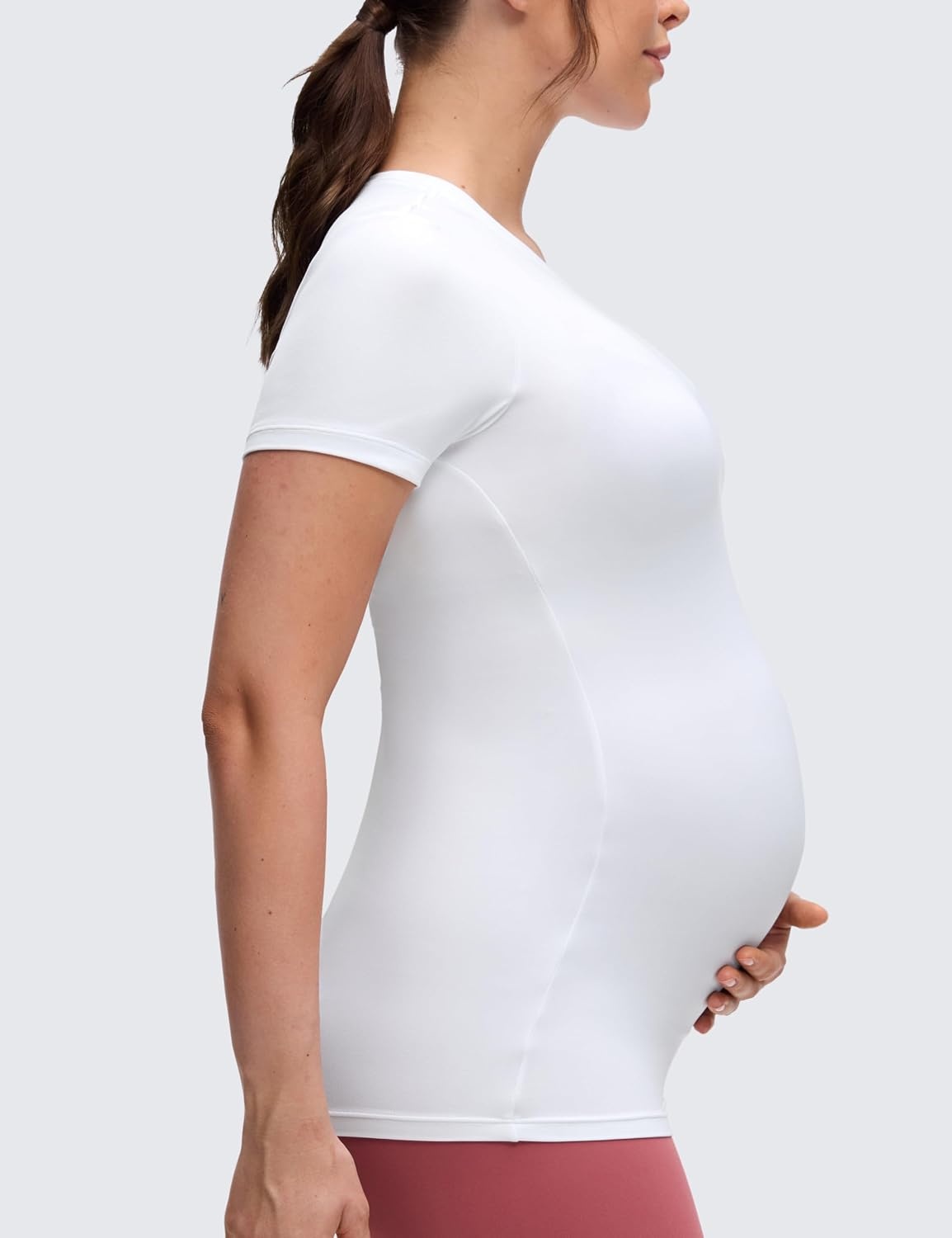 image:imageCRZ YOGA Softembrace Maternity Crewneck Short Sleeve Shirts Soft Casual Pregnancy Tops Going Out Basic TShirts for WomenWhite