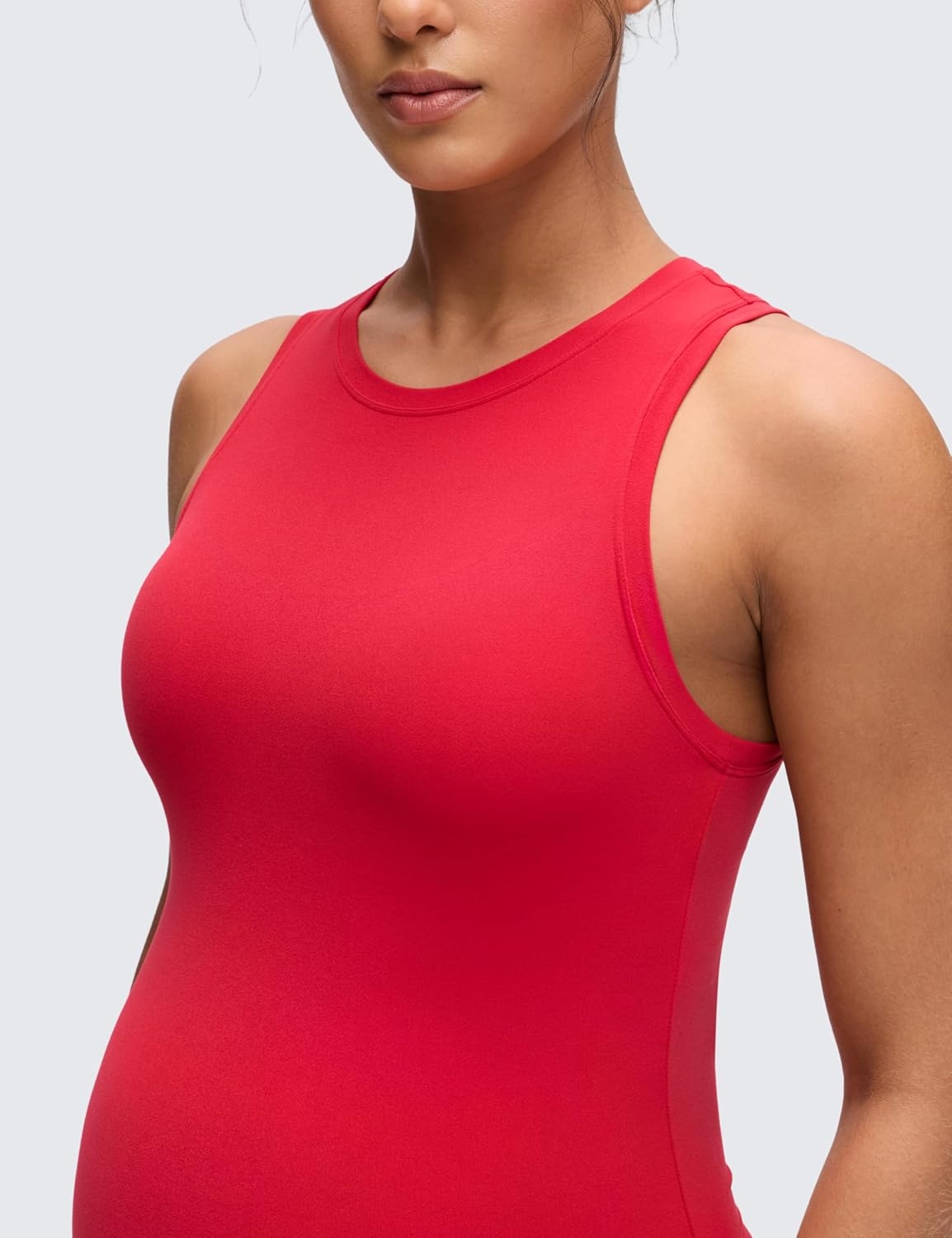 image:imageCRZ YOGA Softembrace Maternity High Neck Tank Tops Soft Sleeveless Casual Going Out Pregnancy Basic TShirts for WomenAurora Red