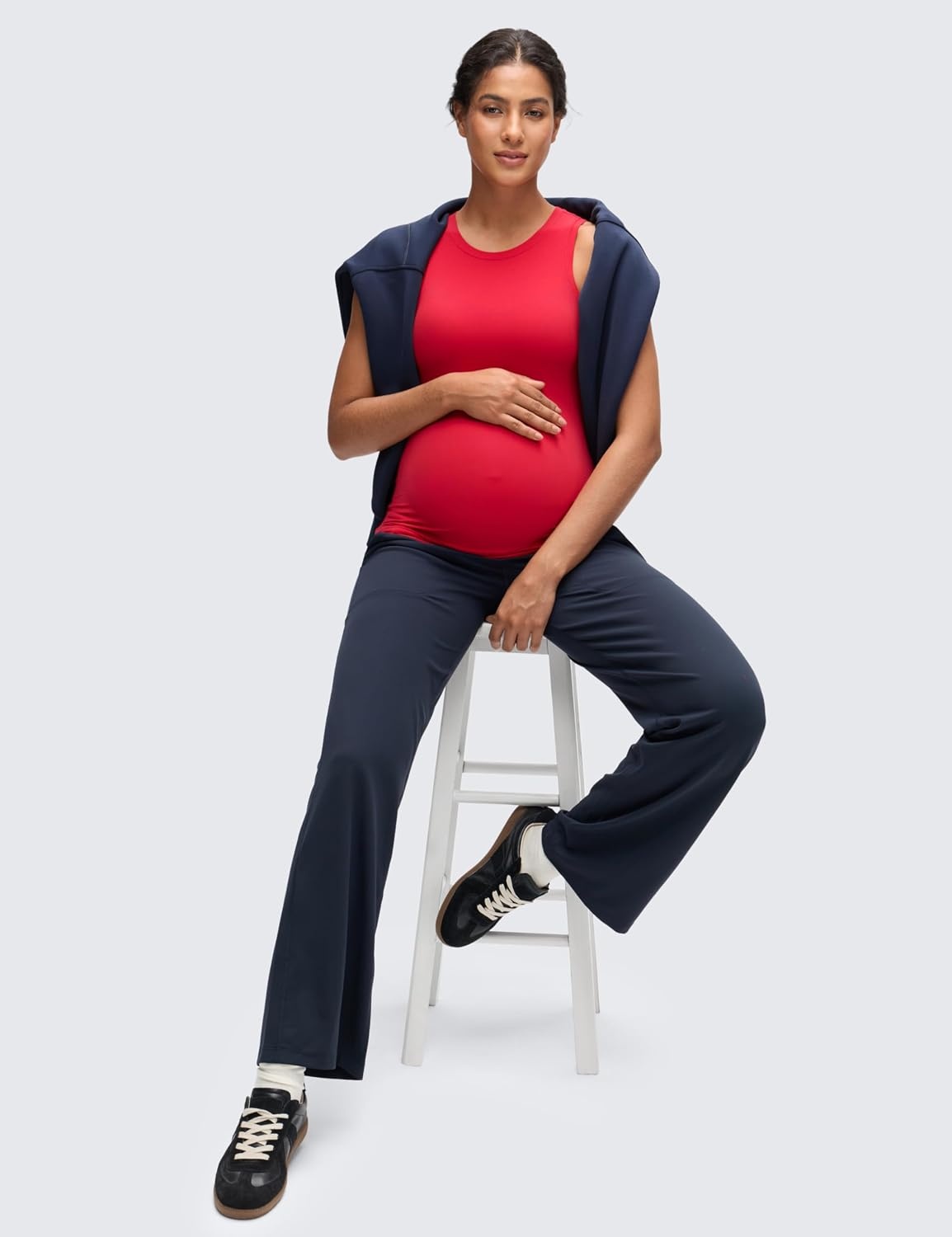 image:imageCRZ YOGA Softembrace Maternity High Neck Tank Tops Soft Sleeveless Casual Going Out Pregnancy Basic TShirts for WomenAurora Red