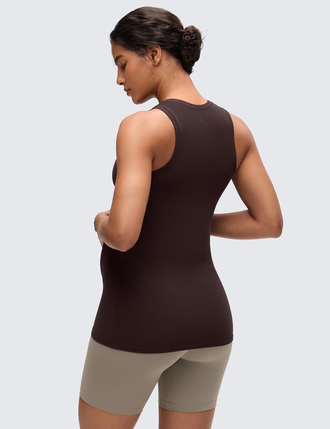 image:imageCRZ YOGA Softembrace Maternity High Neck Tank Tops Soft Sleeveless Casual Going Out Pregnancy Basic TShirts for WomenHot Fudge Brown