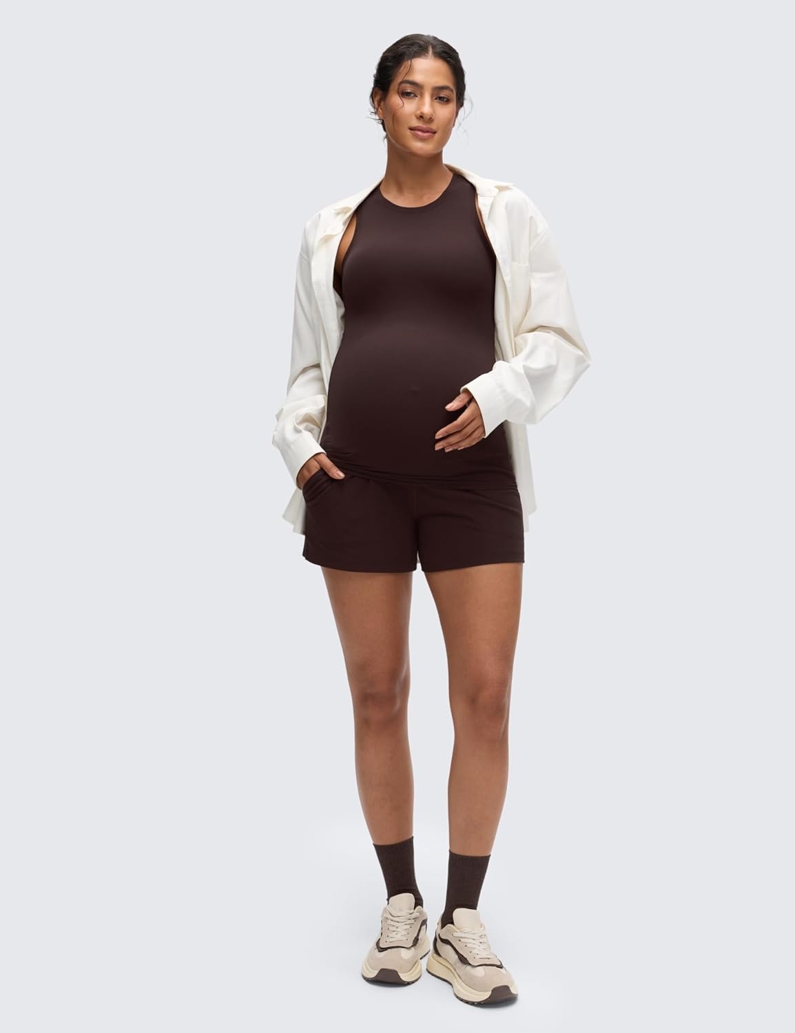 image:imageCRZ YOGA Softembrace Maternity High Neck Tank Tops Soft Sleeveless Casual Going Out Pregnancy Basic TShirts for WomenHot Fudge Brown