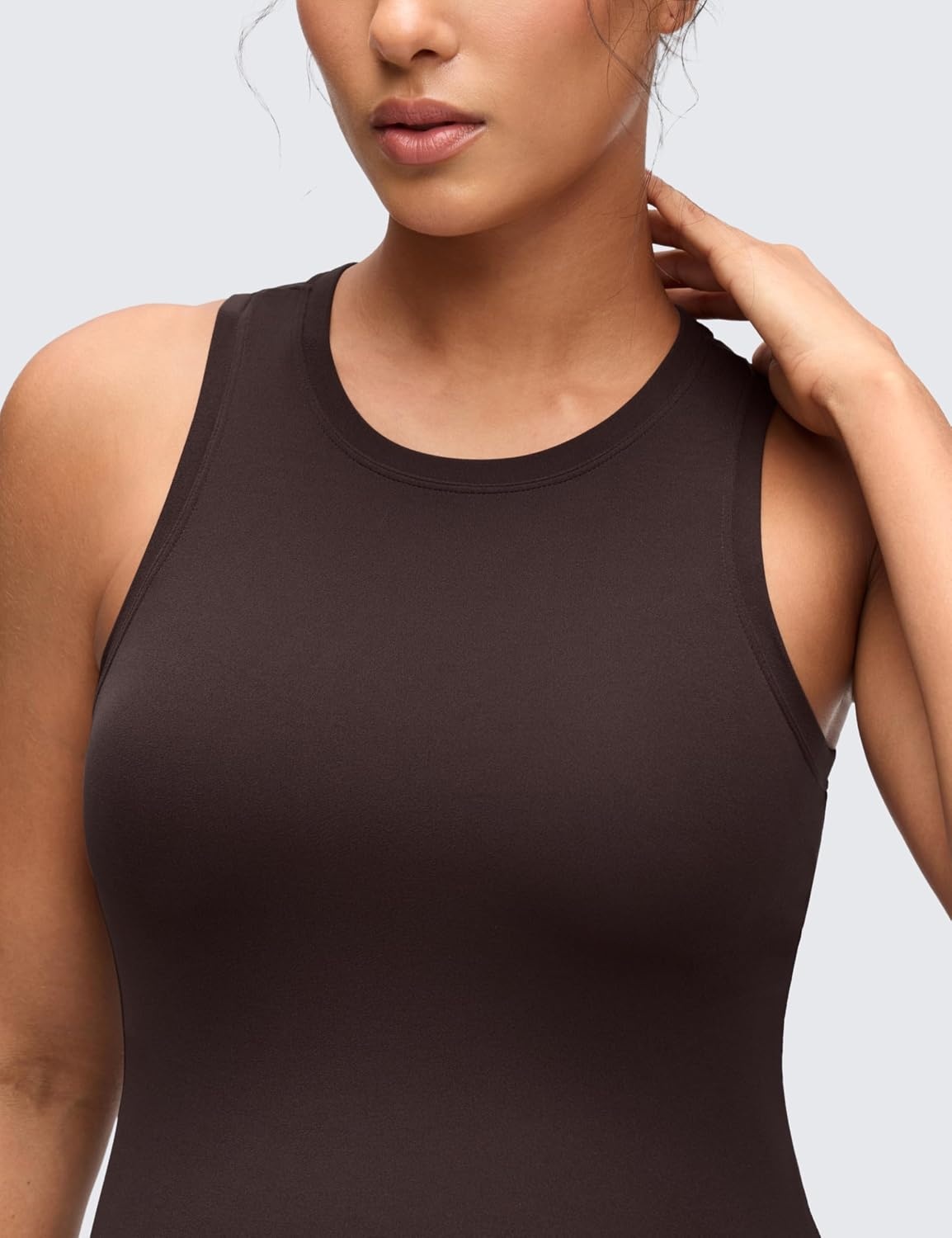 image:imageCRZ YOGA Softembrace Maternity High Neck Tank Tops Soft Sleeveless Casual Going Out Pregnancy Basic TShirts for WomenHot Fudge Brown