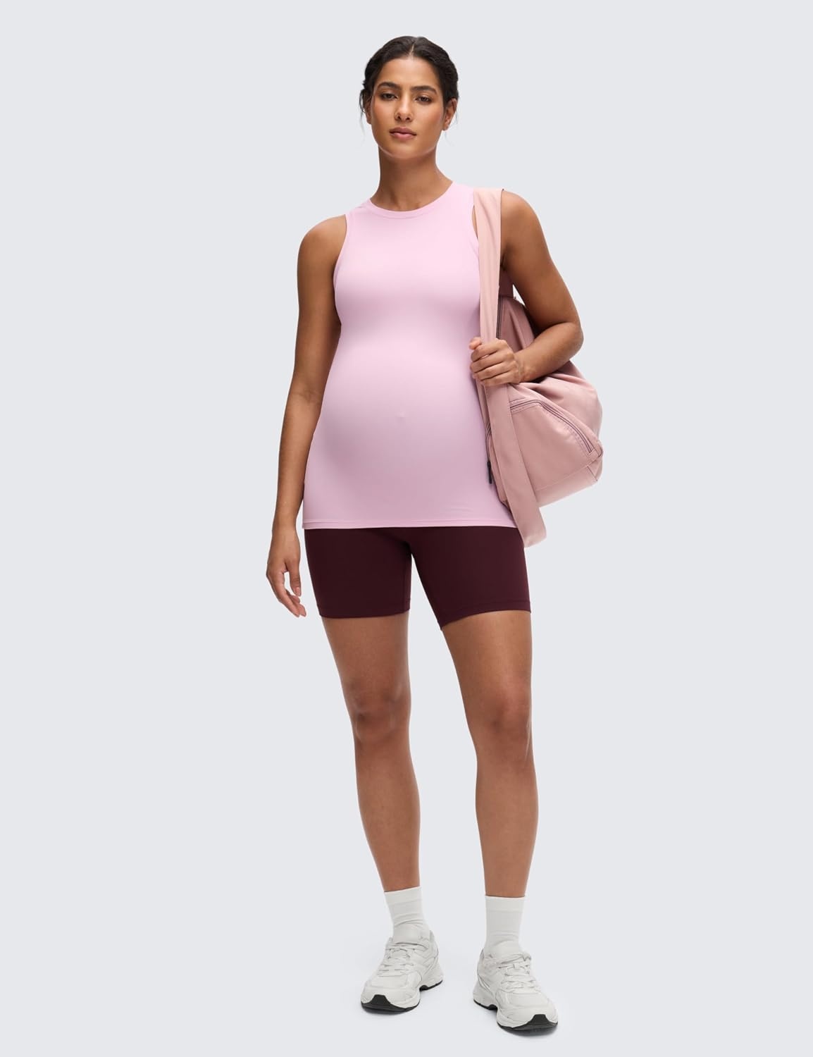 image:imageCRZ YOGA Softembrace Maternity High Neck Tank Tops Soft Sleeveless Casual Going Out Pregnancy Basic TShirts for WomenPink Peony