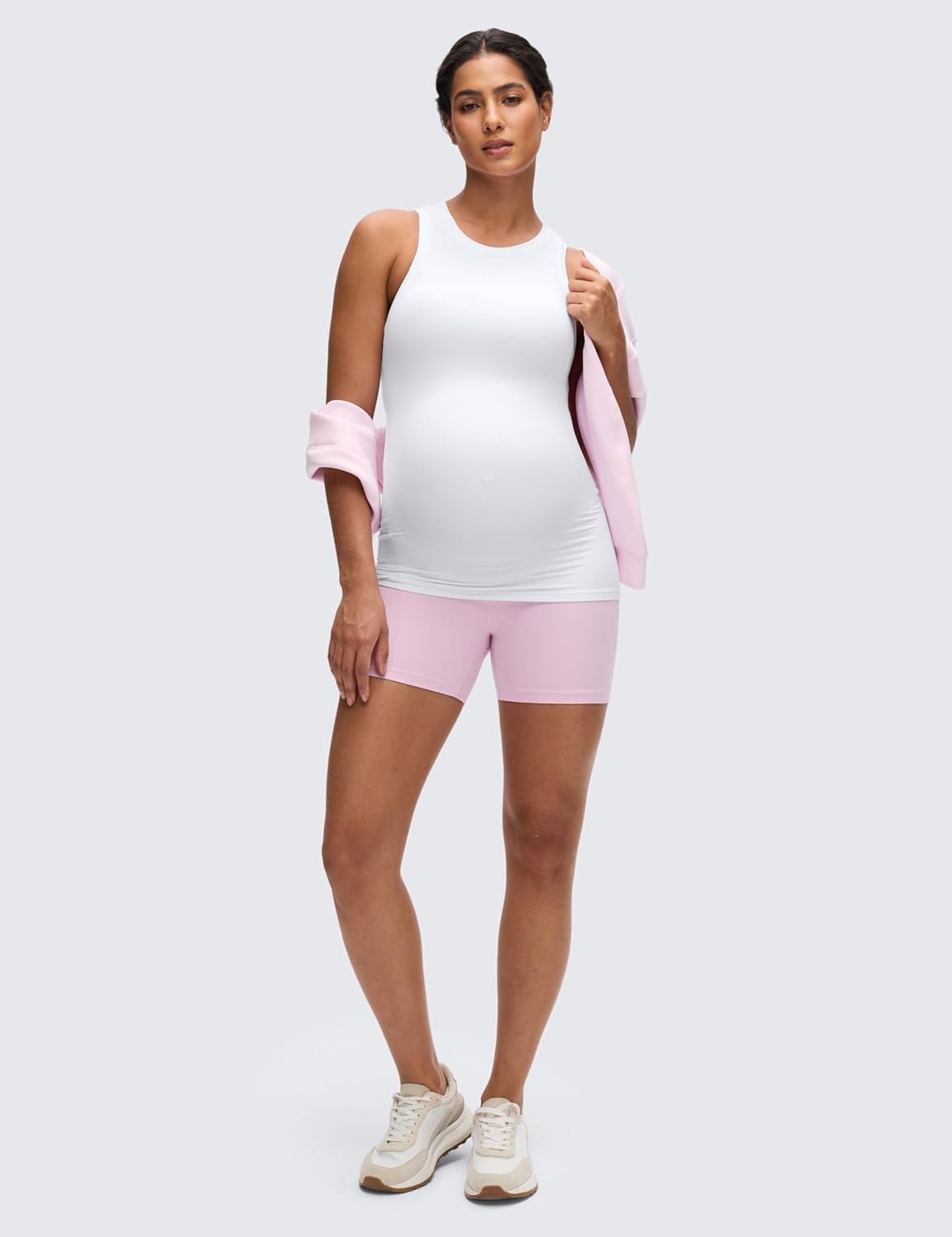 image:imageCRZ YOGA Softembrace Maternity High Neck Tank Tops Soft Sleeveless Casual Going Out Pregnancy Basic TShirts for WomenWhite