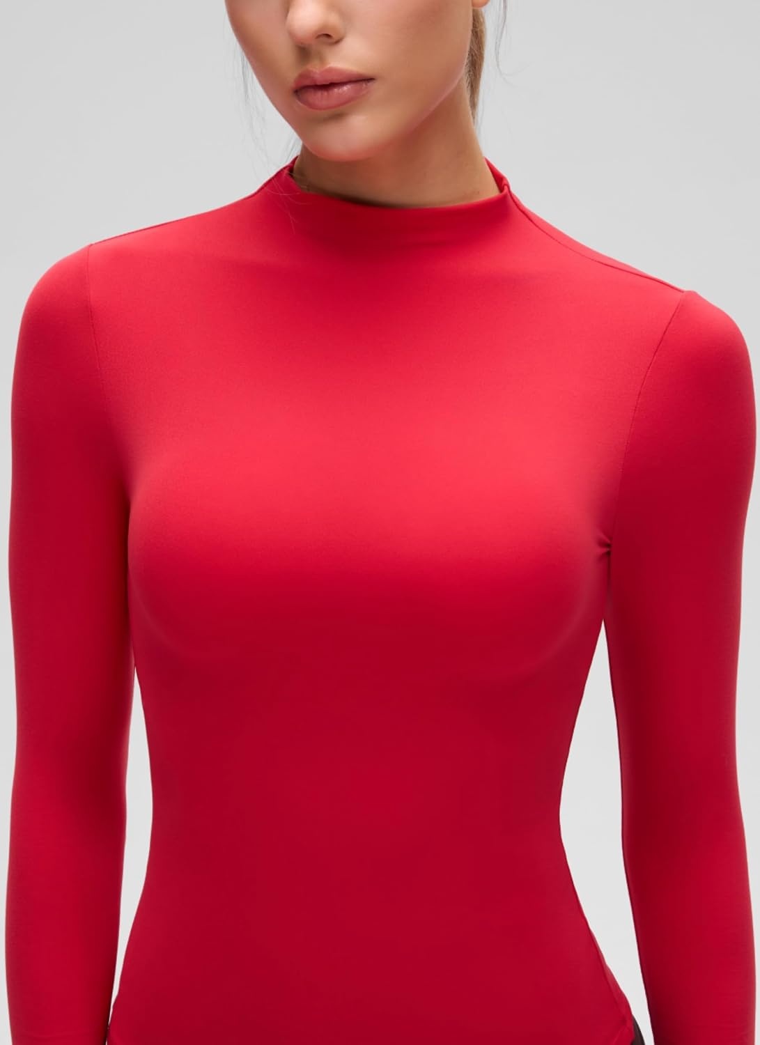 image:imageCRZ YOGA Softembrace Mock Neck Long Sleeve Shirts for Women Casual Going Out Comfort Tops Soft Fitted Layer Underwear TeesAurora Red