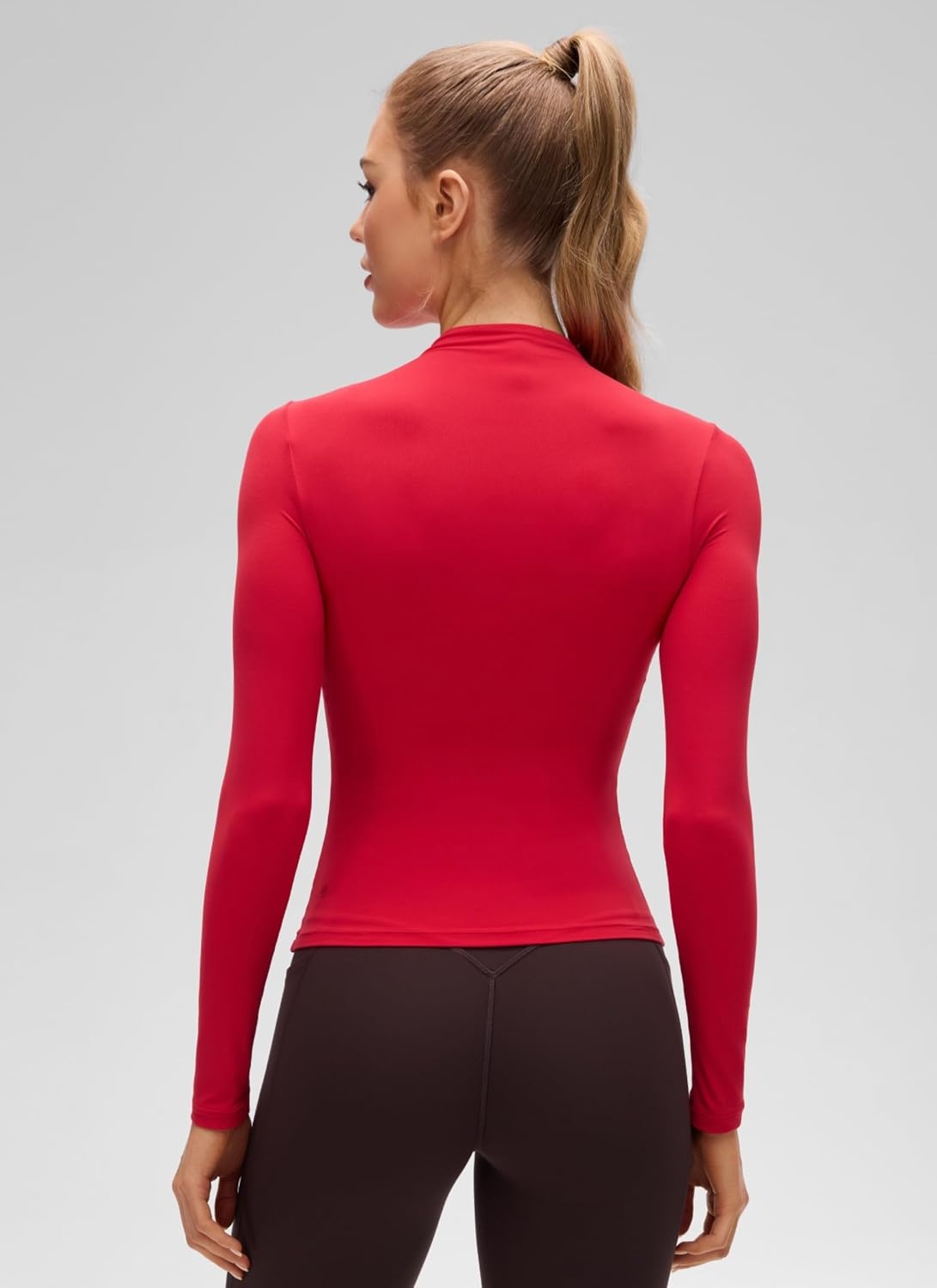 image:imageCRZ YOGA Softembrace Mock Neck Long Sleeve Shirts for Women Casual Going Out Comfort Tops Soft Fitted Layer Underwear TeesAurora Red