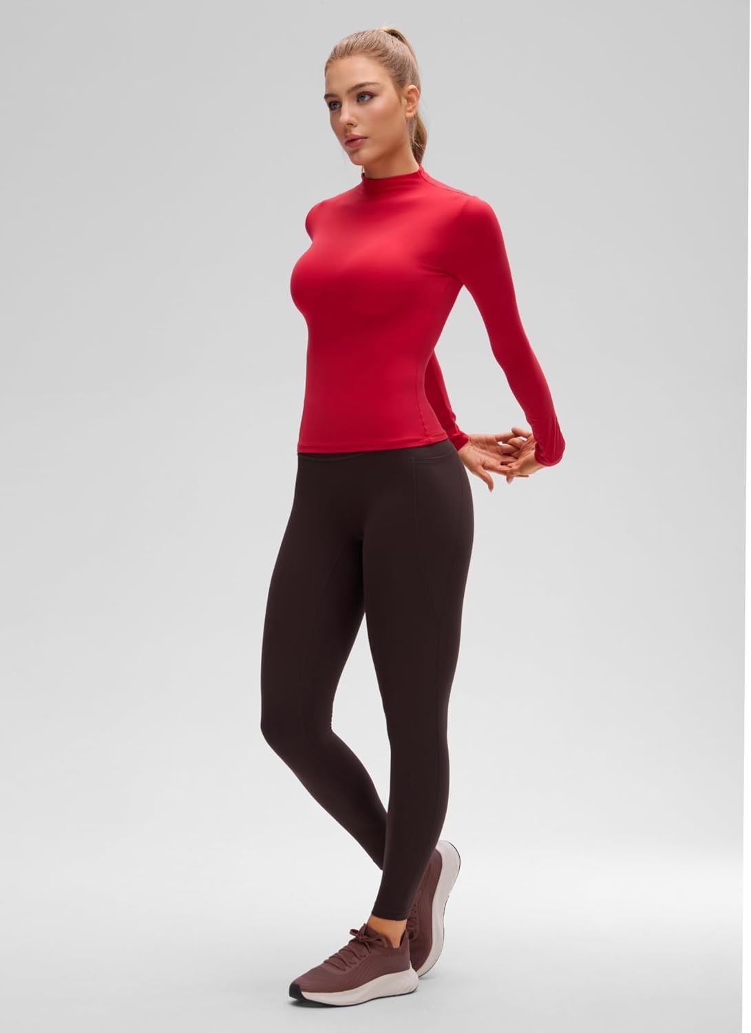 image:imageCRZ YOGA Softembrace Mock Neck Long Sleeve Shirts for Women Casual Going Out Comfort Tops Soft Fitted Layer Underwear TeesAurora Red