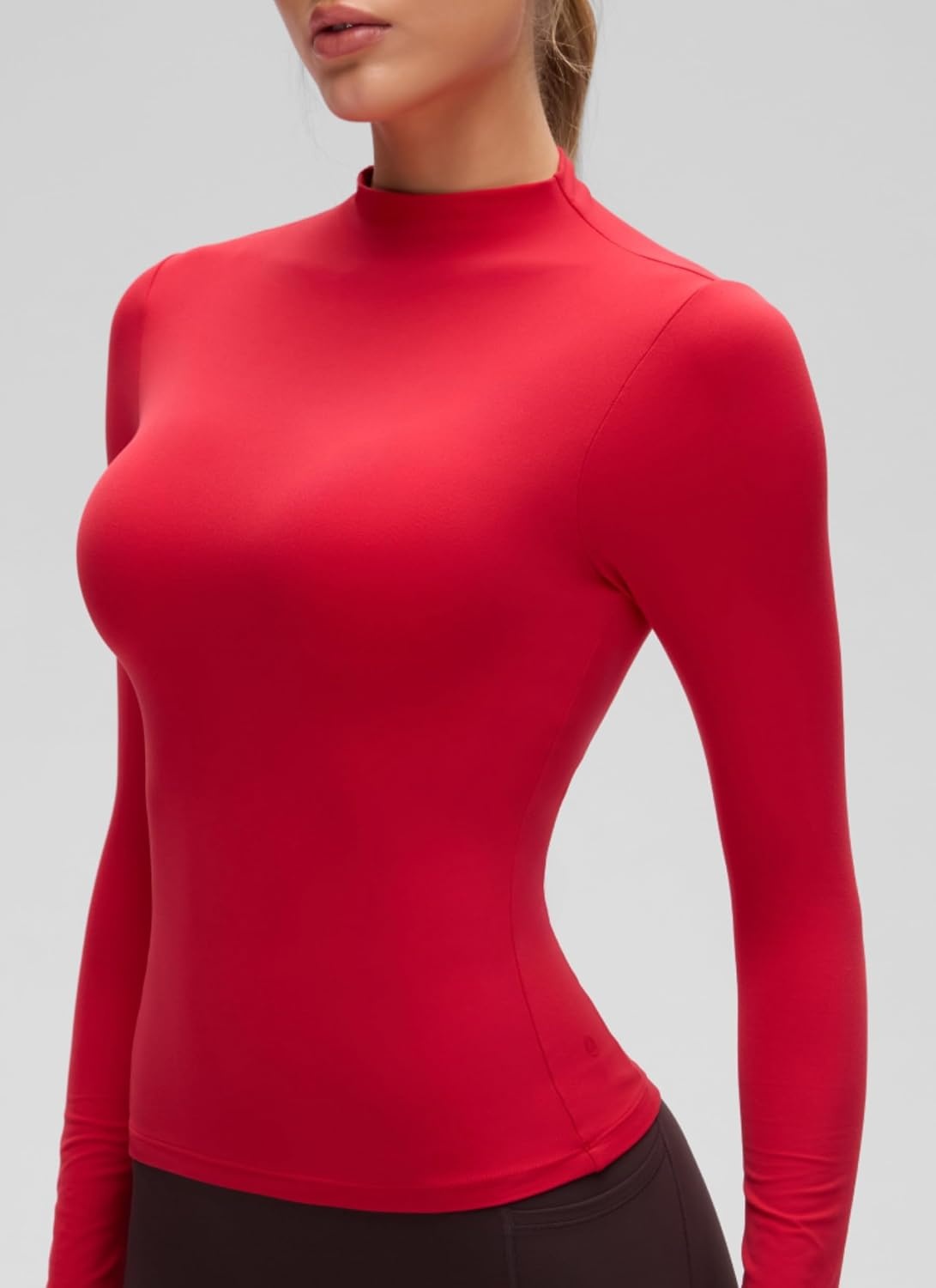 image:imageCRZ YOGA Softembrace Mock Neck Long Sleeve Shirts for Women Casual Going Out Comfort Tops Soft Fitted Layer Underwear TeesAurora Red