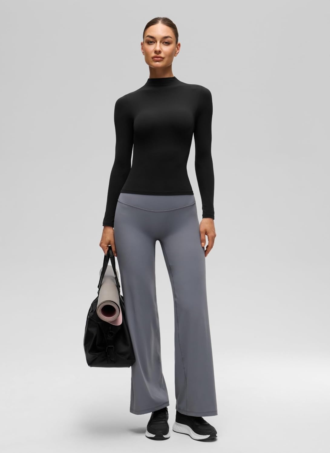 image:imageCRZ YOGA Softembrace Mock Neck Long Sleeve Shirts for Women Casual Going Out Comfort Tops Soft Fitted Layer Underwear TeesBlack