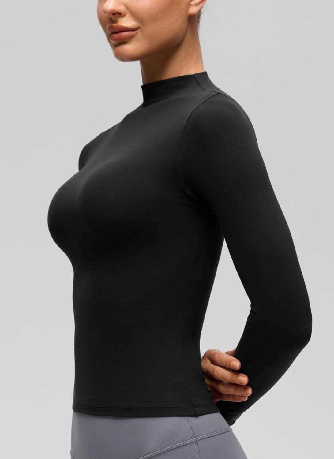 image:imageCRZ YOGA Softembrace Mock Neck Long Sleeve Shirts for Women Casual Going Out Comfort Tops Soft Fitted Layer Underwear TeesBlack