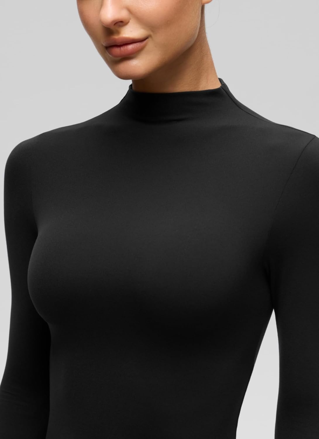 image:imageCRZ YOGA Softembrace Mock Neck Long Sleeve Shirts for Women Casual Going Out Comfort Tops Soft Fitted Layer Underwear TeesBlack