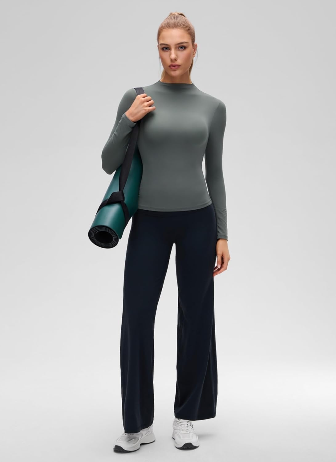 image:imageCRZ YOGA Softembrace Mock Neck Long Sleeve Shirts for Women Casual Going Out Comfort Tops Soft Fitted Layer Underwear TeesGrey Sage