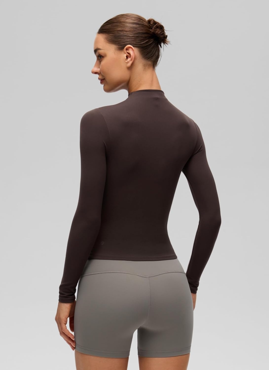 image:imageCRZ YOGA Softembrace Mock Neck Long Sleeve Shirts for Women Casual Going Out Comfort Tops Soft Fitted Layer Underwear TeesHot Fudge Brown