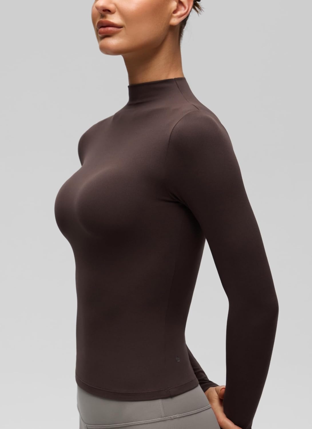image:imageCRZ YOGA Softembrace Mock Neck Long Sleeve Shirts for Women Casual Going Out Comfort Tops Soft Fitted Layer Underwear TeesHot Fudge Brown