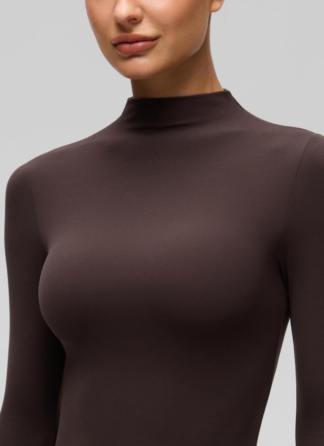 image:imageCRZ YOGA Softembrace Mock Neck Long Sleeve Shirts for Women Casual Going Out Comfort Tops Soft Fitted Layer Underwear TeesHot Fudge Brown